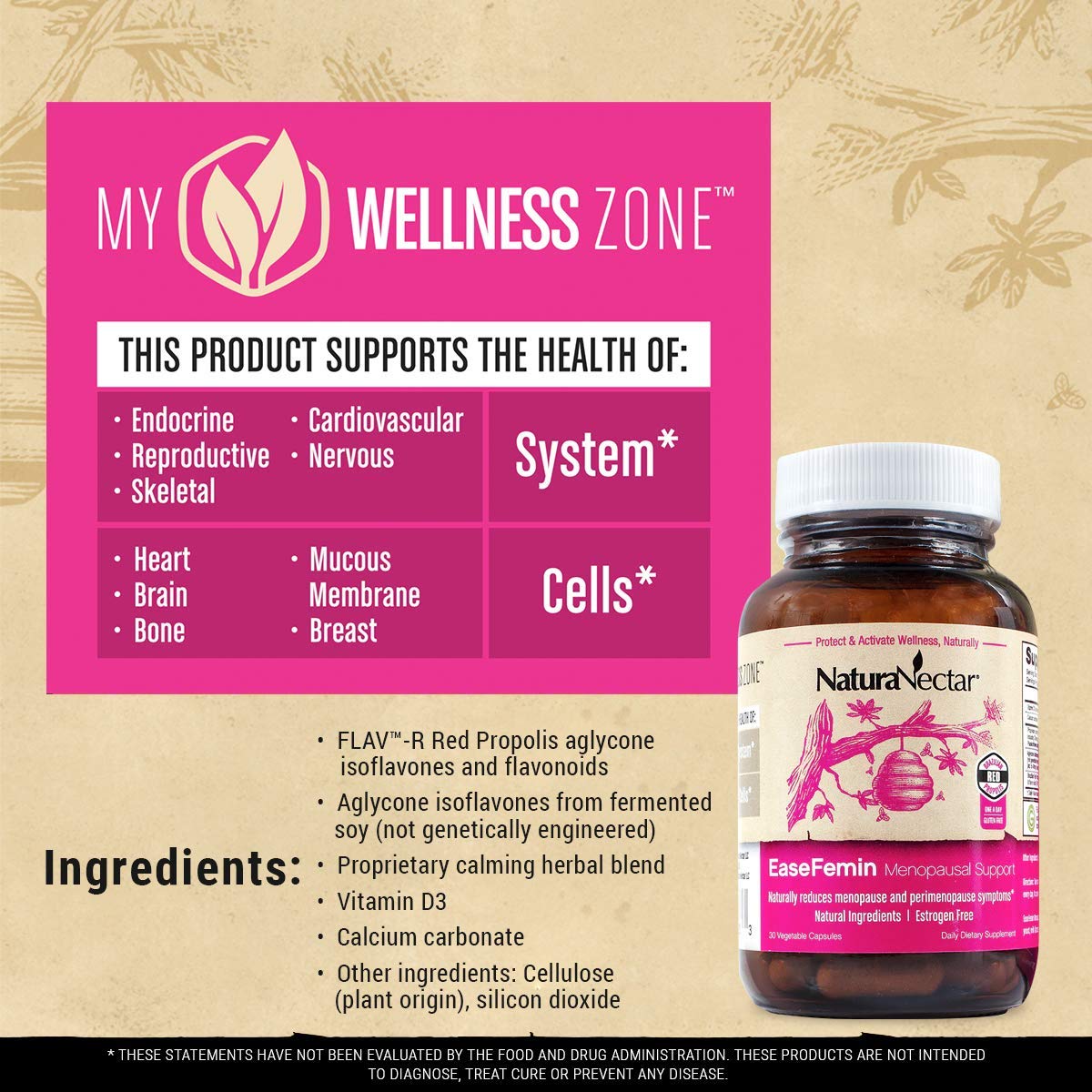 NaturaNectar EaseFemin Menopause Support for Hot Flashes, Night Sweats, and Irritability