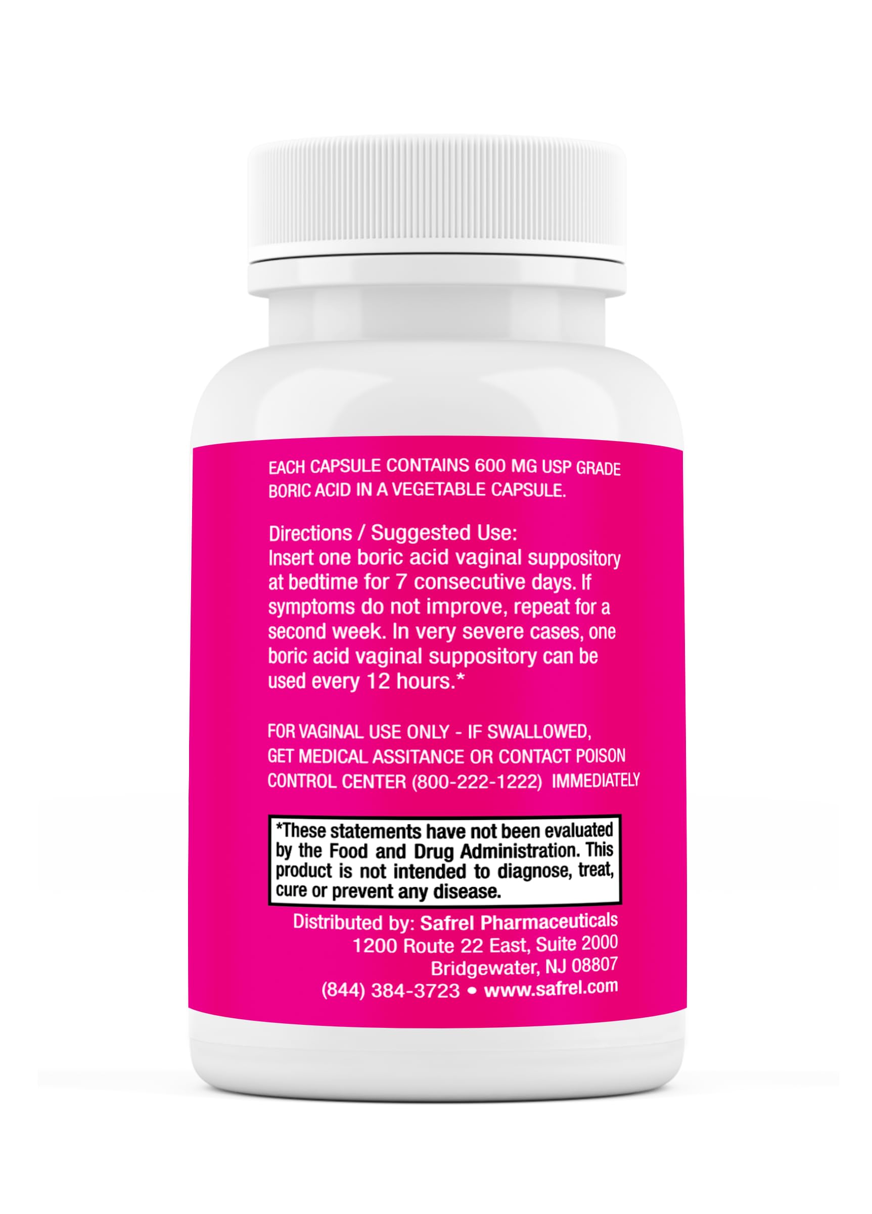 Safrel Boric Acid Vaginal Suppositories - 100% Pure Made in USA - Intimate Health Support
