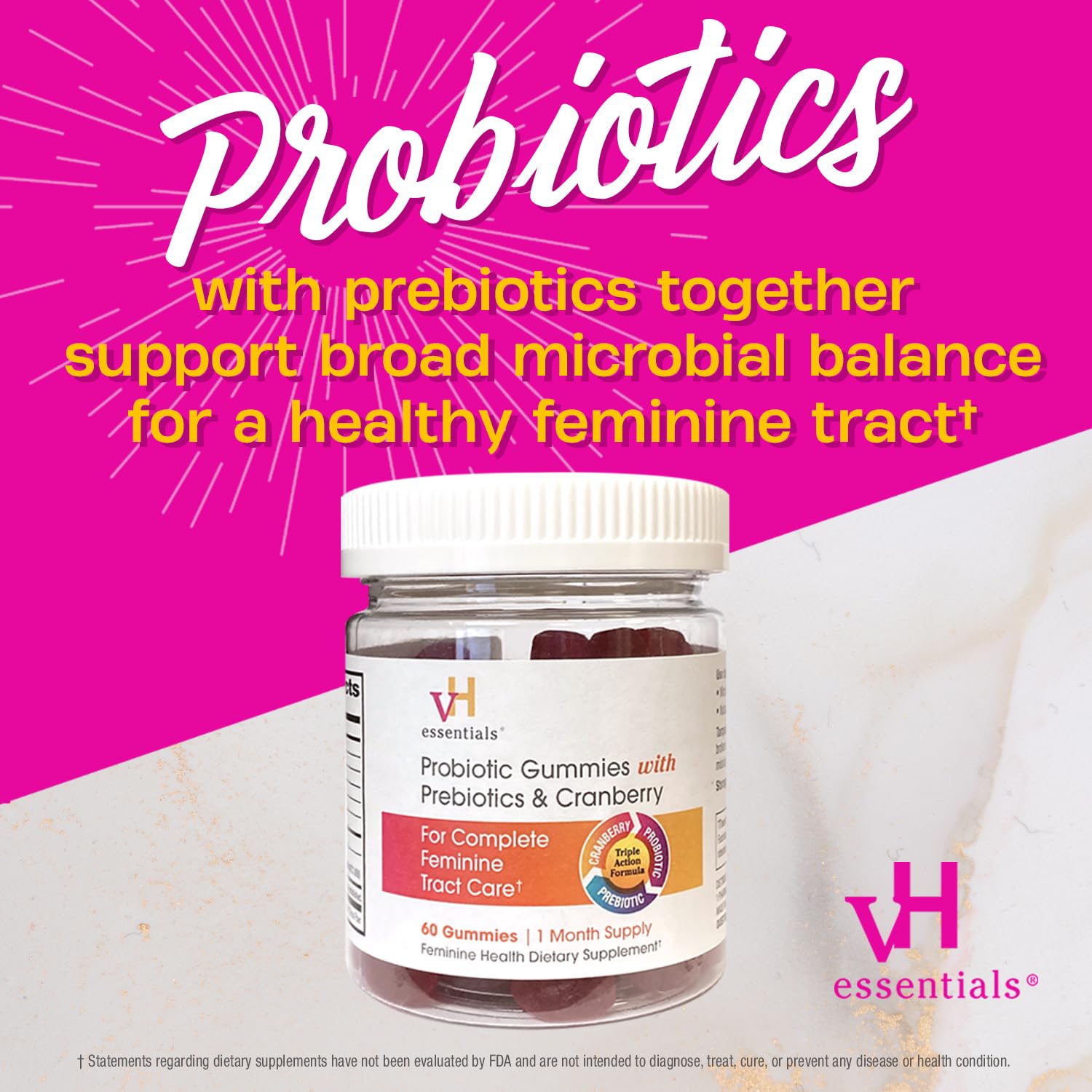 vH essentials Probiotic Gummies with Prebiotics & Cranberry, Concentrated Extract