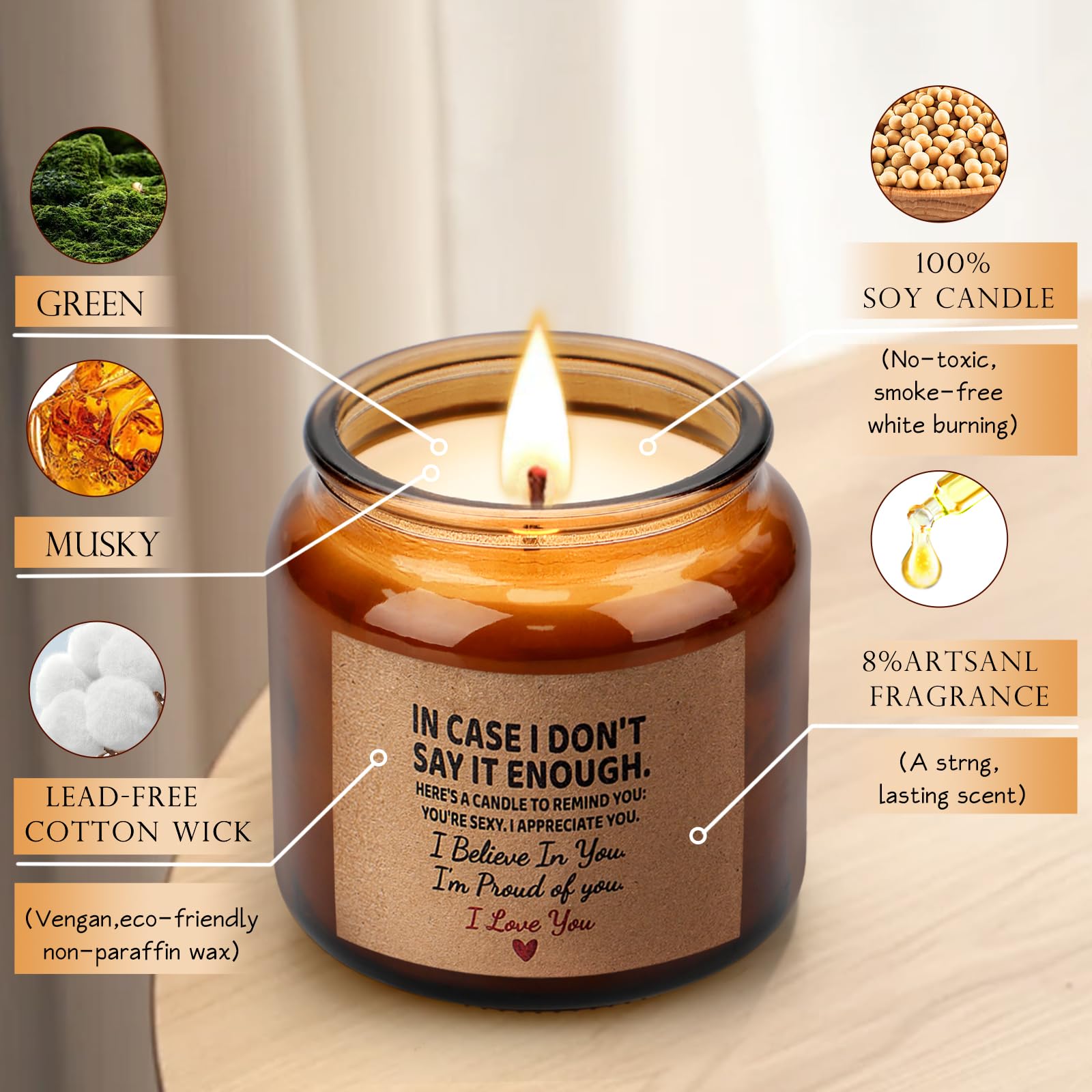 Candle Amber Moss Scented, Valentines Day Gifts for Her Girlfriend Wife, Romantic Anniversary