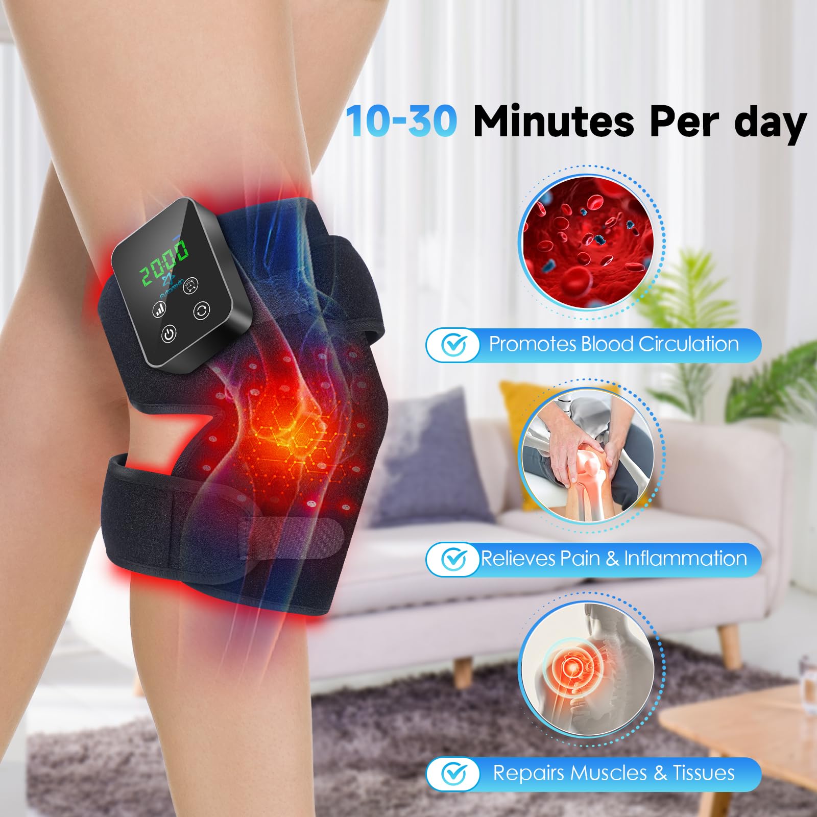 Red Light Therapy Knee Brace: Pain Relief Infrared Heating Pad 72 LED Heat Lamp Pain Relief