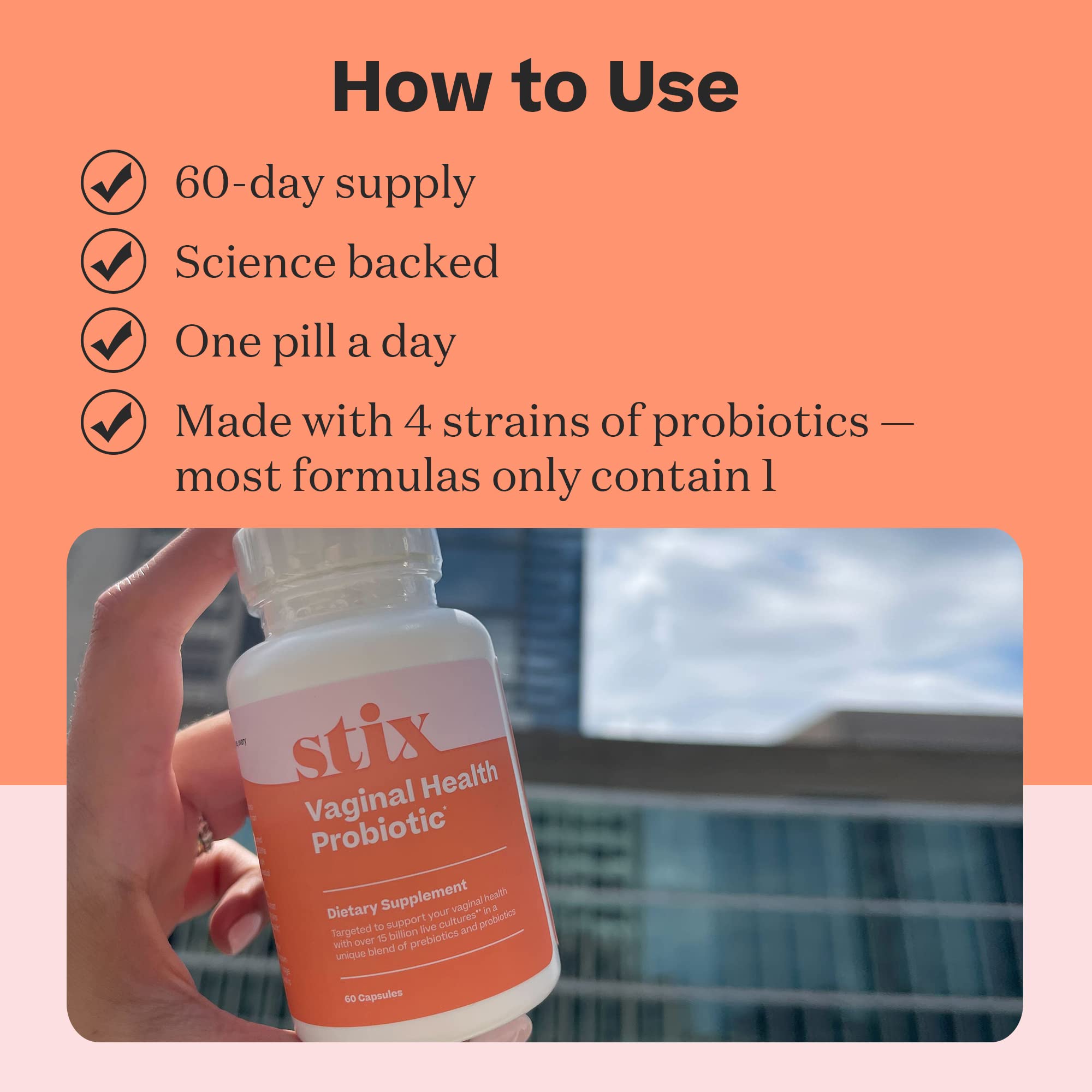 Stix Vaginal Health Probiotic & 3-Day Yeast Infection Treatment - Maintain pH Balance, Vaginal Microbiome