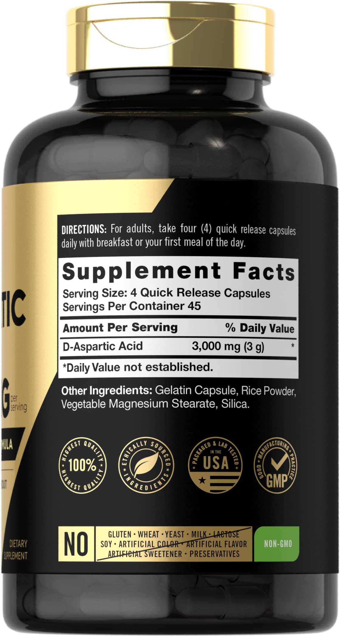 Carlyle D-Aspartic Acid 3000mg – DAA Supplement for Men & Women Athletic Performance 180 Capsules