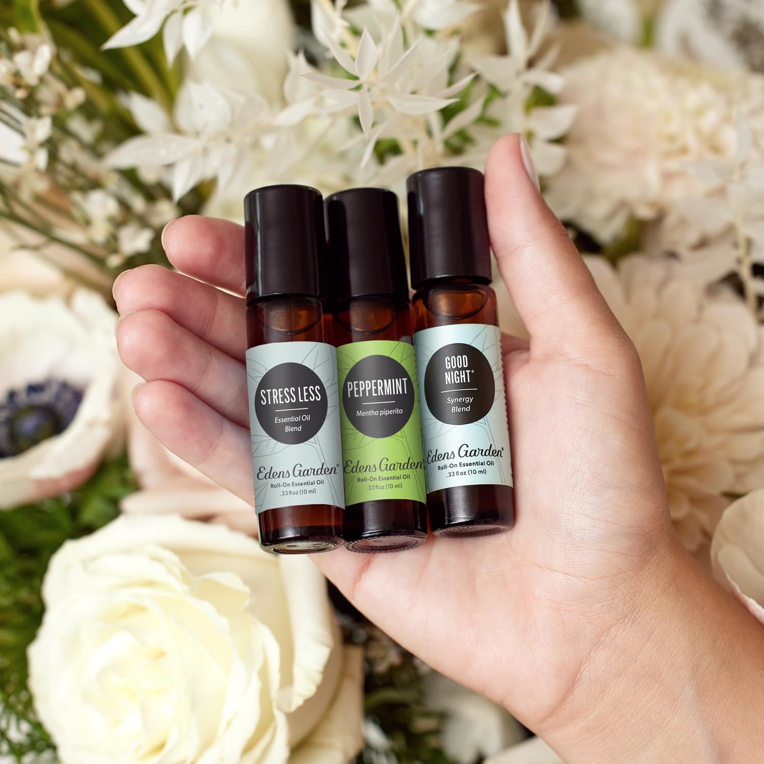 Edens Garden Essential Oil Roll-On Set (Good Night, Peppermint, Stress Less)- Aromatherapy Roller