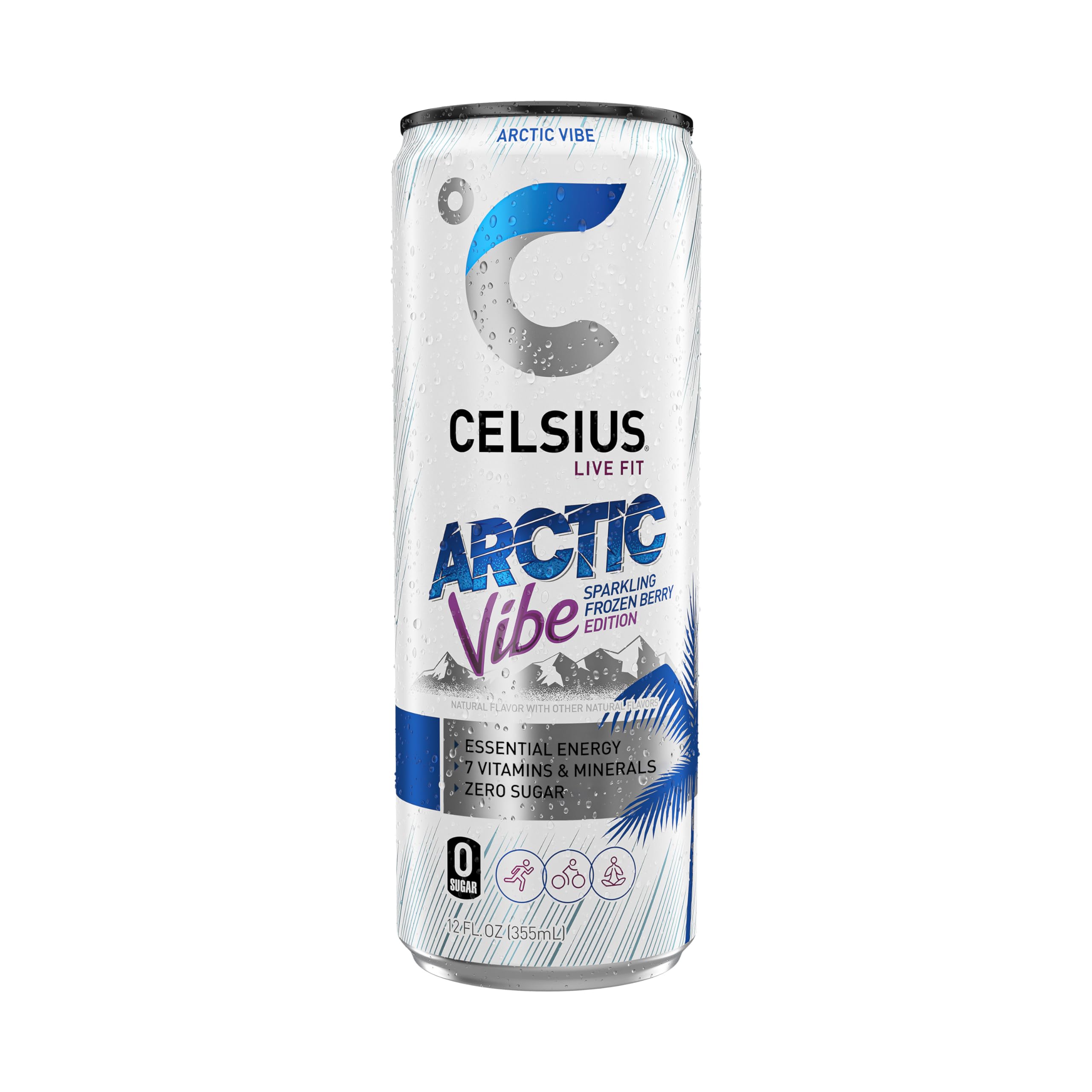 CELSIUS Arctic Vibe Sparkling Frozen Berry, Functional Essential Energy Drink, 12 Fl Oz