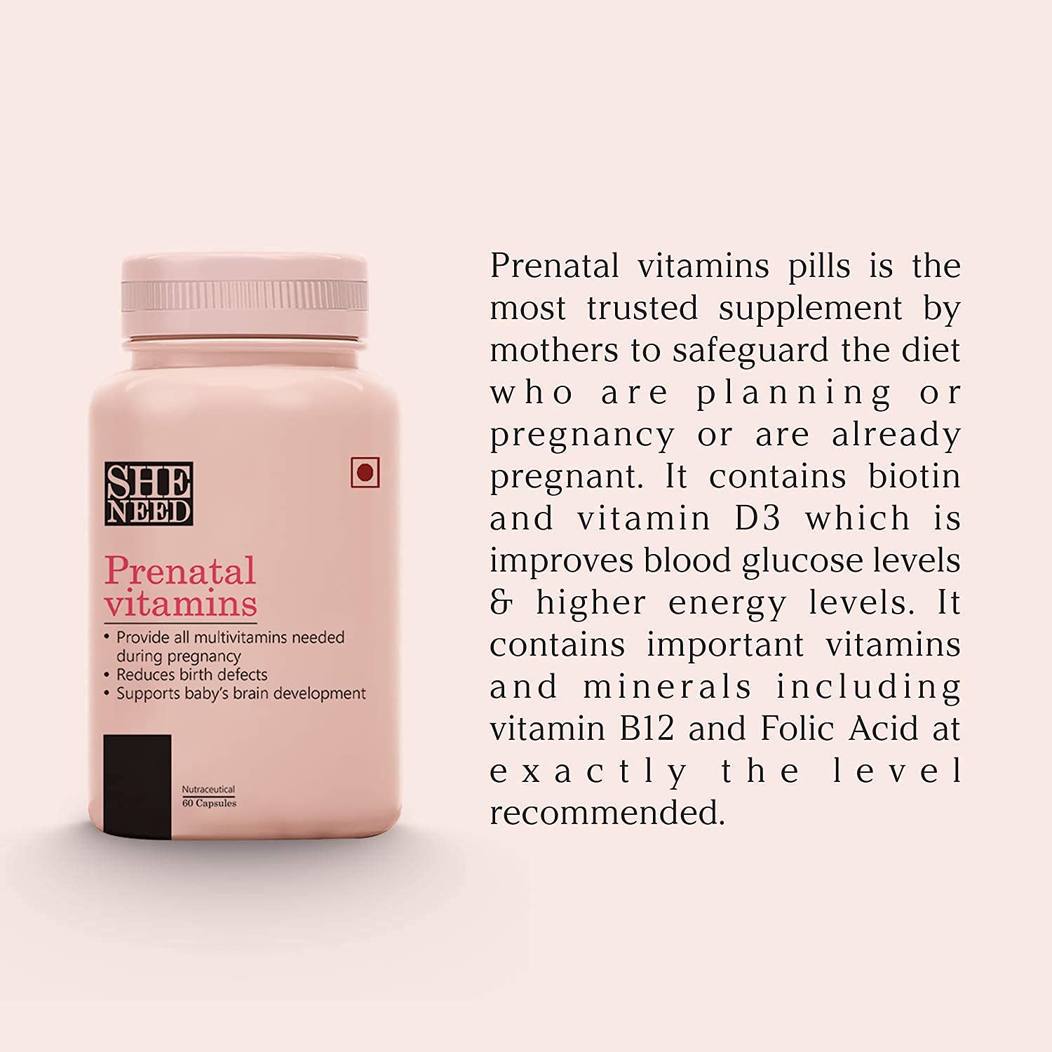 Vishopy Prenatal Supplement for Women- Multivitamin for Pregnancy with DHA- Reduces Birth Defects