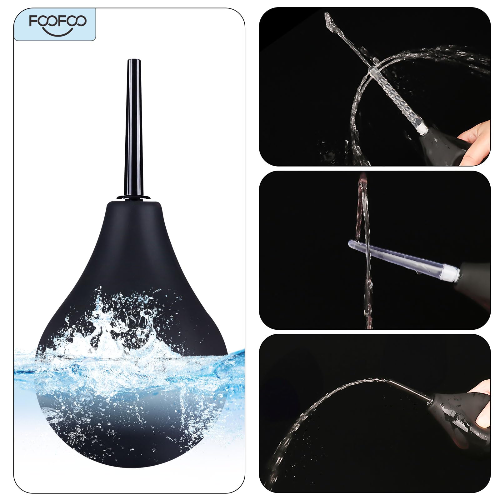 Enema Bulb 7.6oz Douche Enema Kit Includes 4 Nozzles for Women & Men Black with Storage Bag