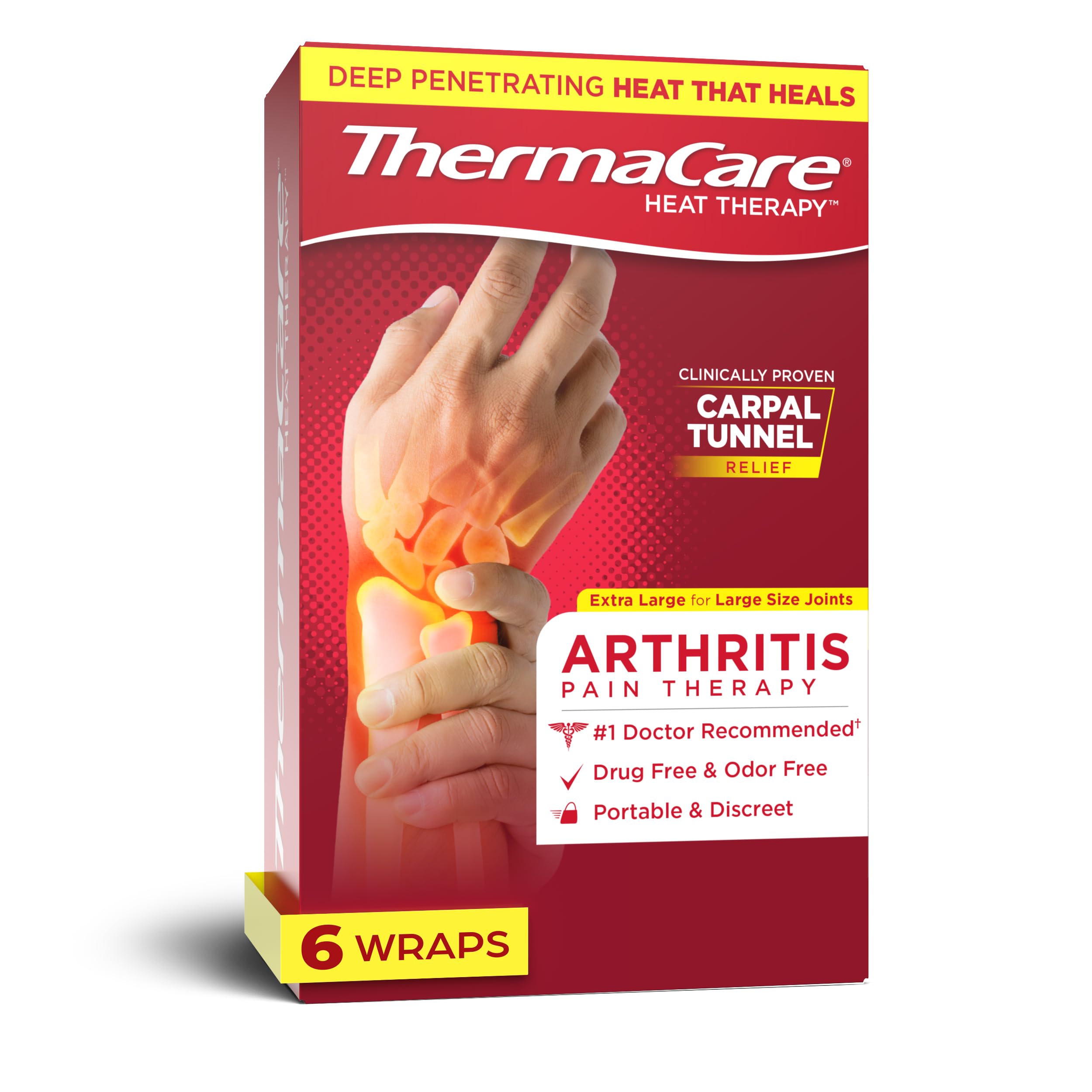 ThermaCare Arthritis Heat Wraps for Joint Pain Relief - Heating Pads for Hands, Wrists, & Knees - 8-Hour Heat Therapy - Flexible, Drug-Free Heat Wraps for Daily Joint Comfort & Support - 6 Count