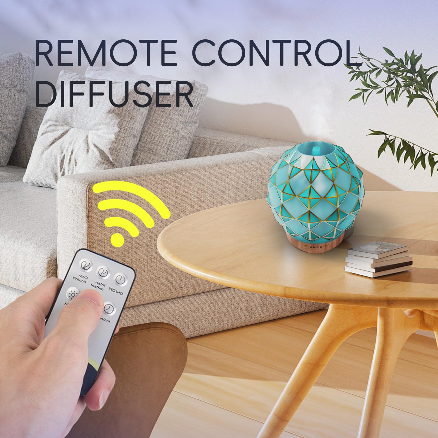 Youenkity Essential Oil Diffuser, Glass Ultrasonic Aromatherapy Diffuser with 7 Color LED Lights