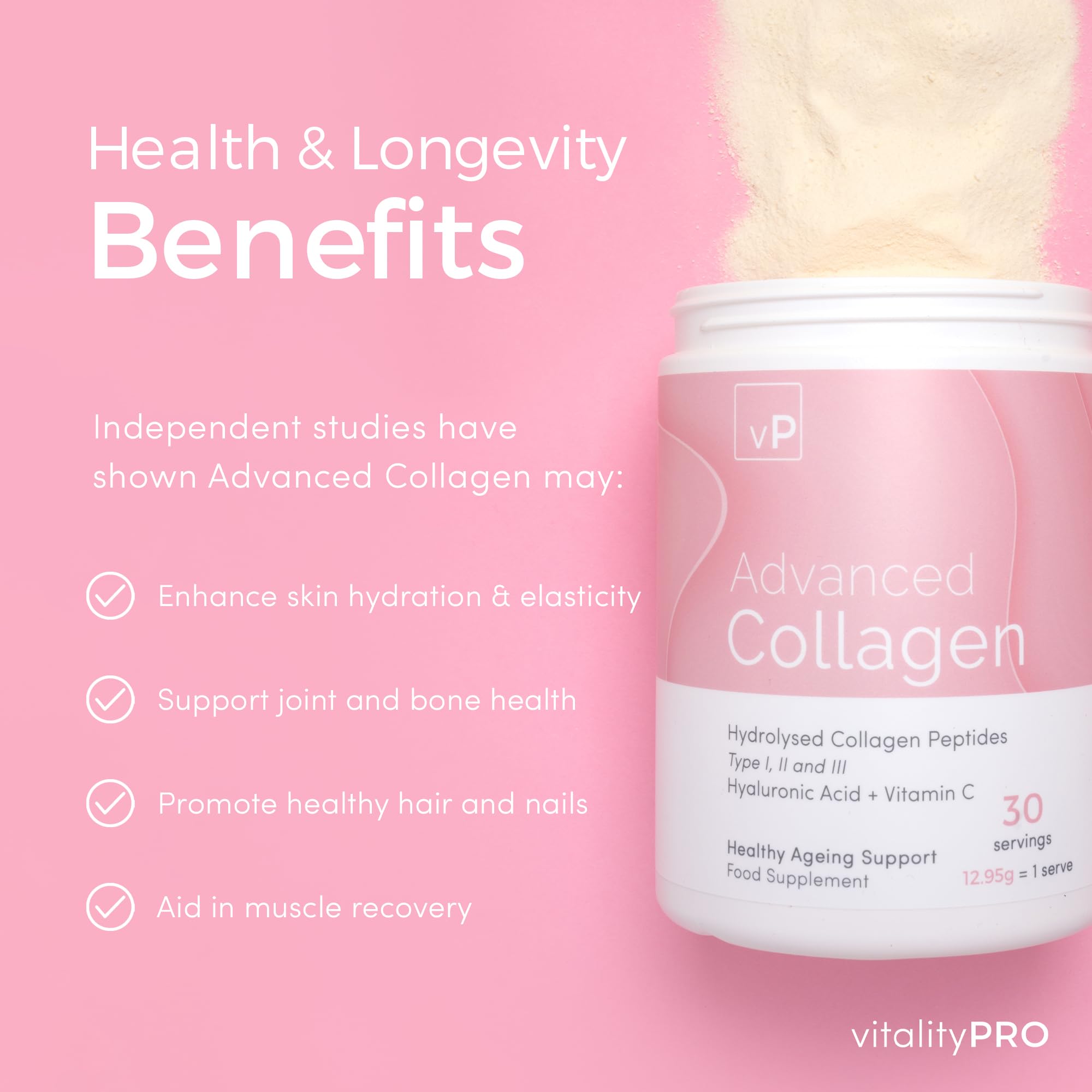Advanced Collagen with Hyaluronic Acid - 12.95g x 30 Servings - Type 1 2 3