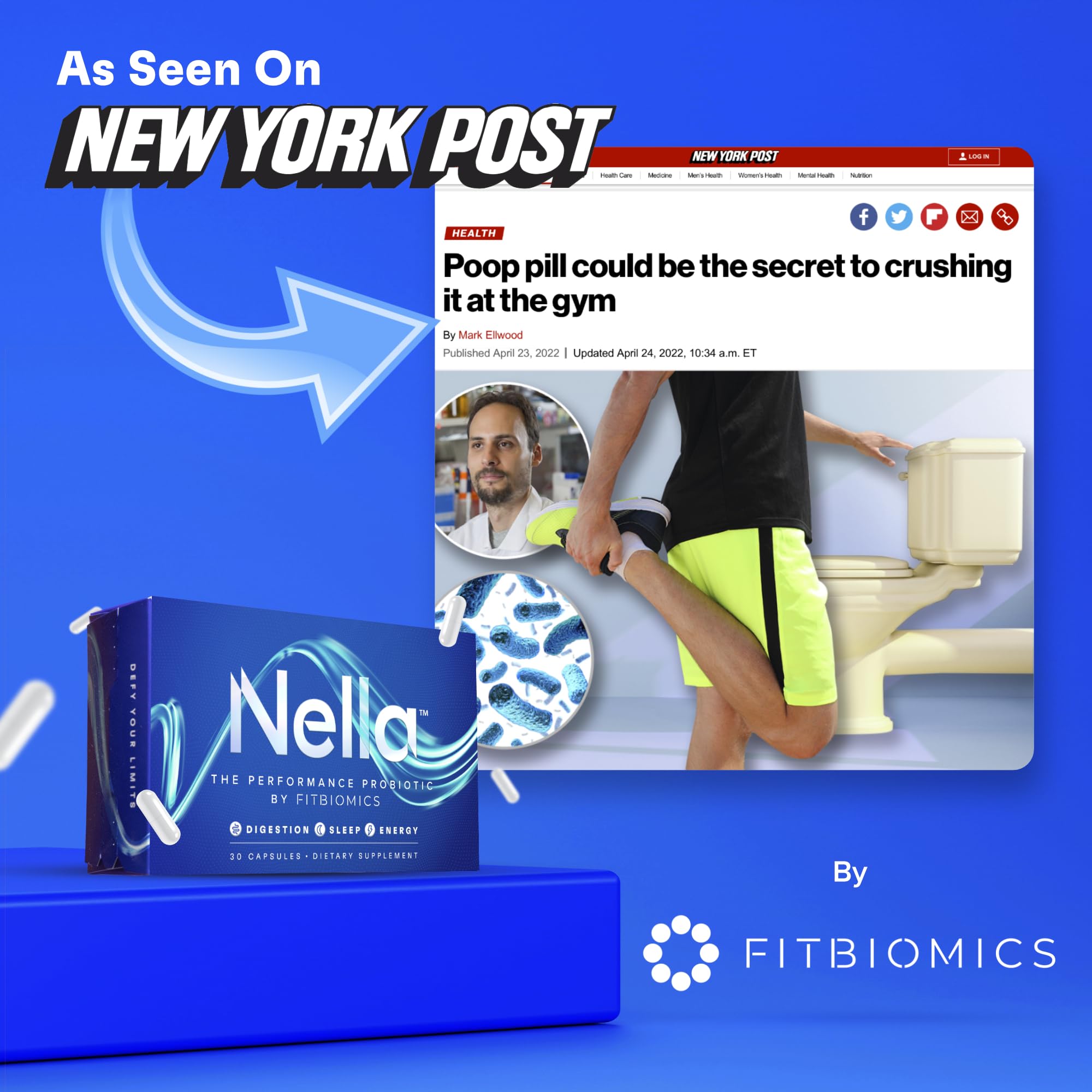 FITBIOMICS Nella Gut Health Supplements for Women & Men (30 Capsules)