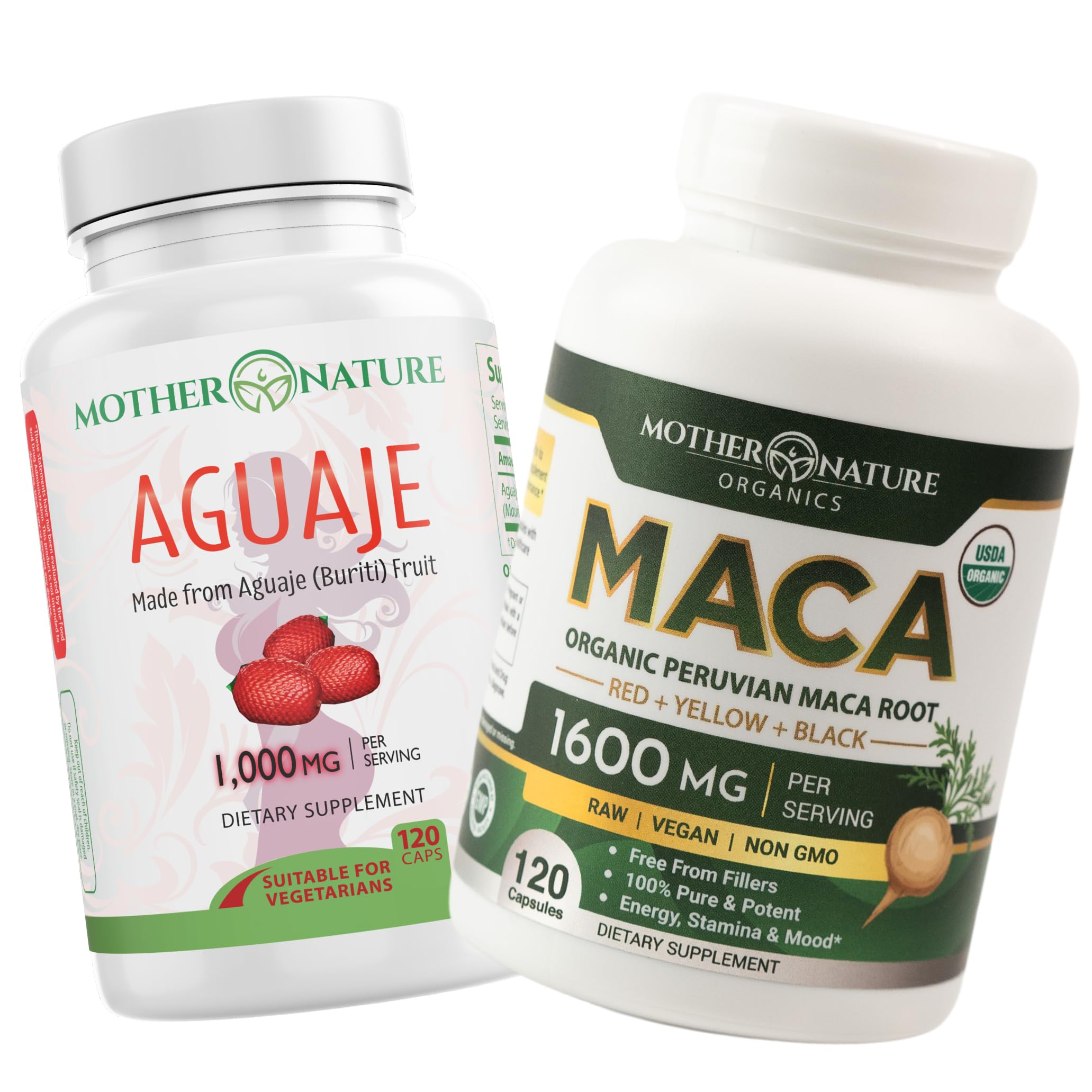 Mother Nature Organics Superfoods for Organic Living Feminine Vitality Duo: Aguaje and Maca Capsules