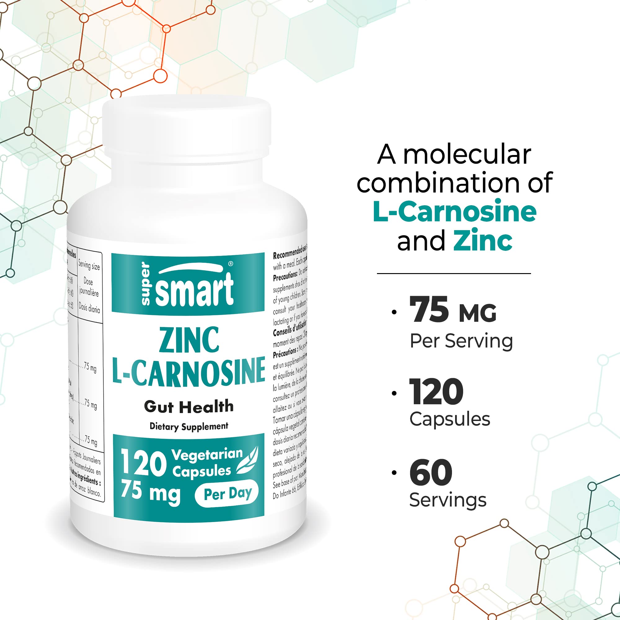 SuperSmart - Zinc L-Carnosine 75mg per Day (Well-Tolerated) - Zinc Carnosine Supplemen