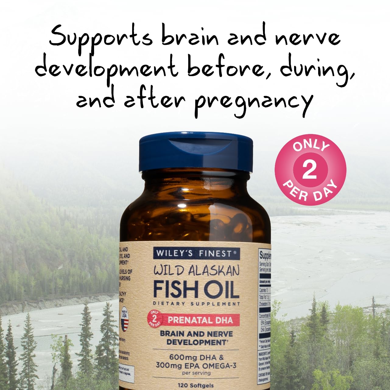 Wiley's Finest Wild Alaskan Fish Oil Prenatal DHA - 900mg EPA and DHA Omega-3s
