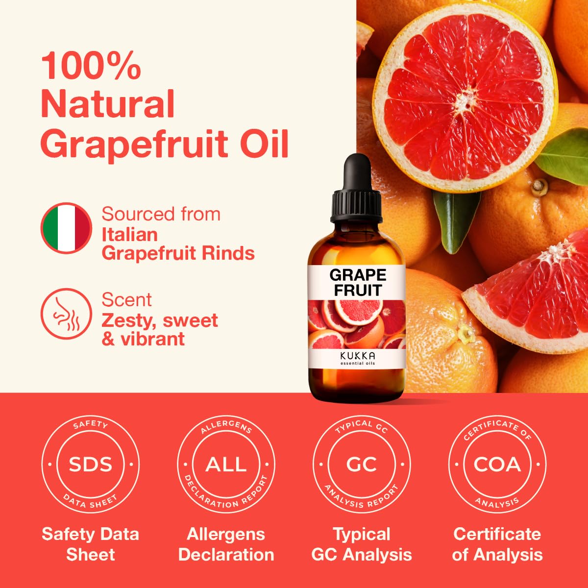 Kukka Grapefruit Essential Oil for Diffuser - 100% Natural Grapefruit Essential Oil for Skin