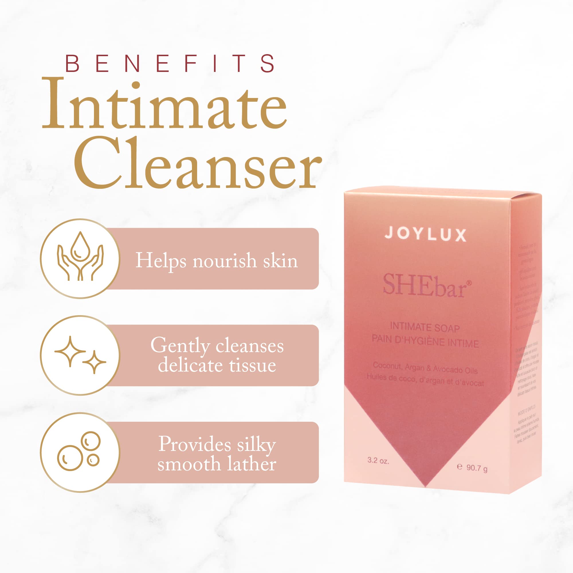 Joylux - SHEbar, Feminine Cleansing Bar, Yoni Bar, pH-Balanced Formula, Clean & Gentle Ingredients