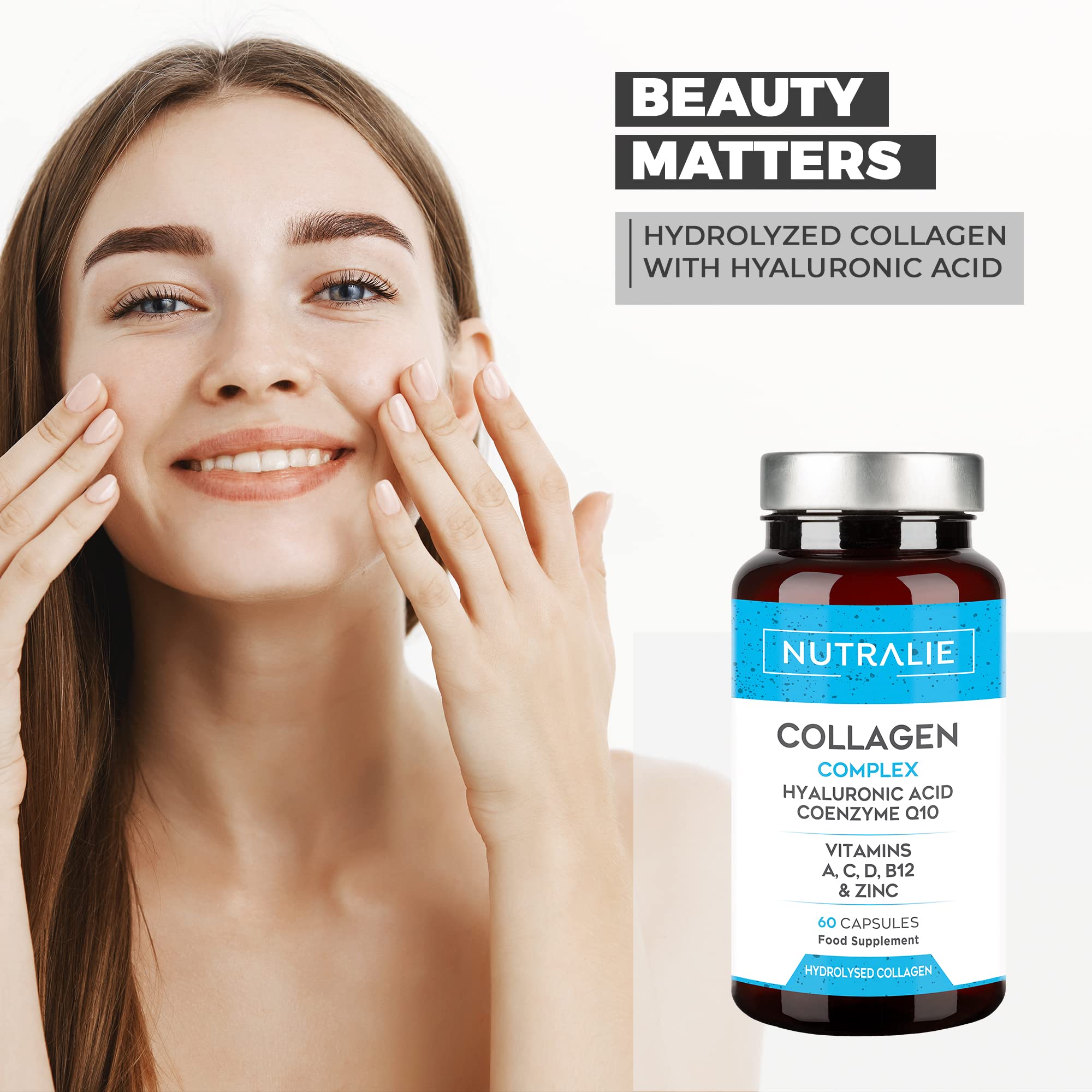 Collagen + Hyaluronic Acid + Q10 Hydrolysed Collagen Women Men + Vitamins A C D B12 Zinc