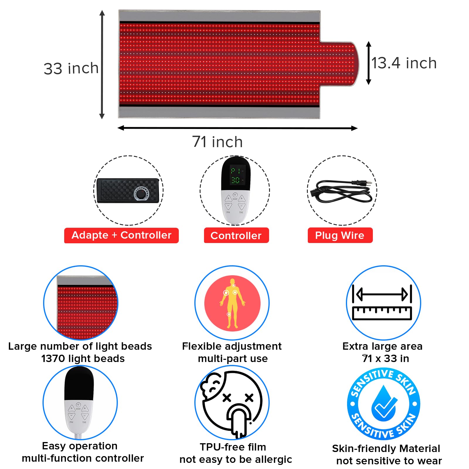 Near Infrared Light Therapy Blanket for Full Body, 1370pcs 660nm & 850nm LED Light Therapy Device