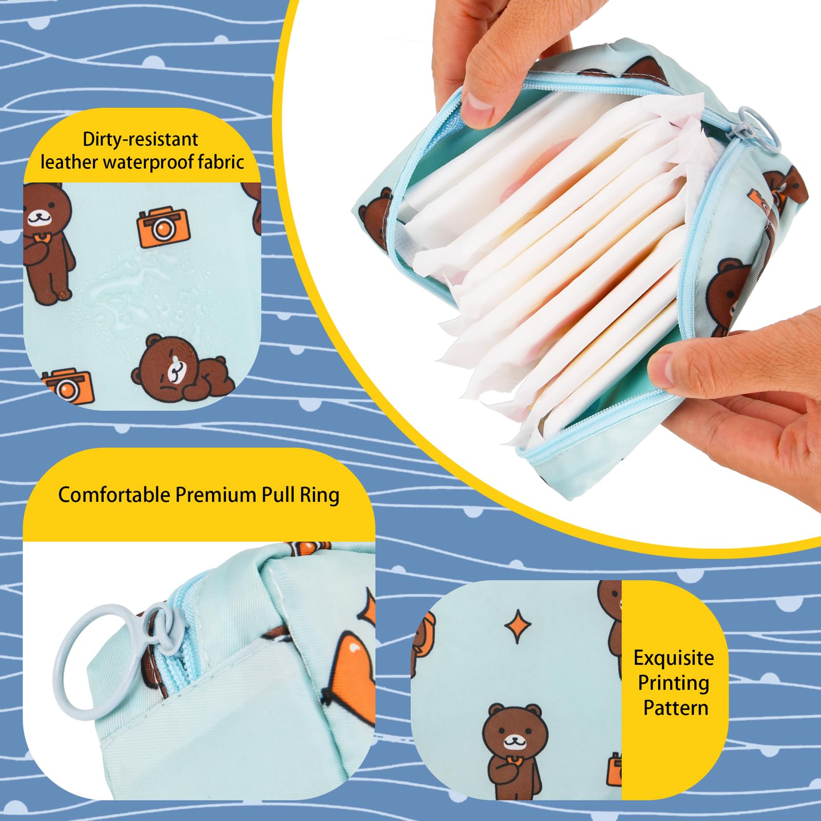 4Pcs Period Bag, Sanitary Pad Storage Bag Samll Period Pouch for Purse Cute Menstrual Period Bag