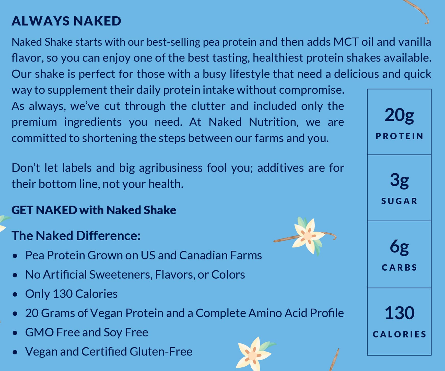 NAKED nutrition Naked Shake - Vanilla Protein Powder - Plant Based Protein Shake