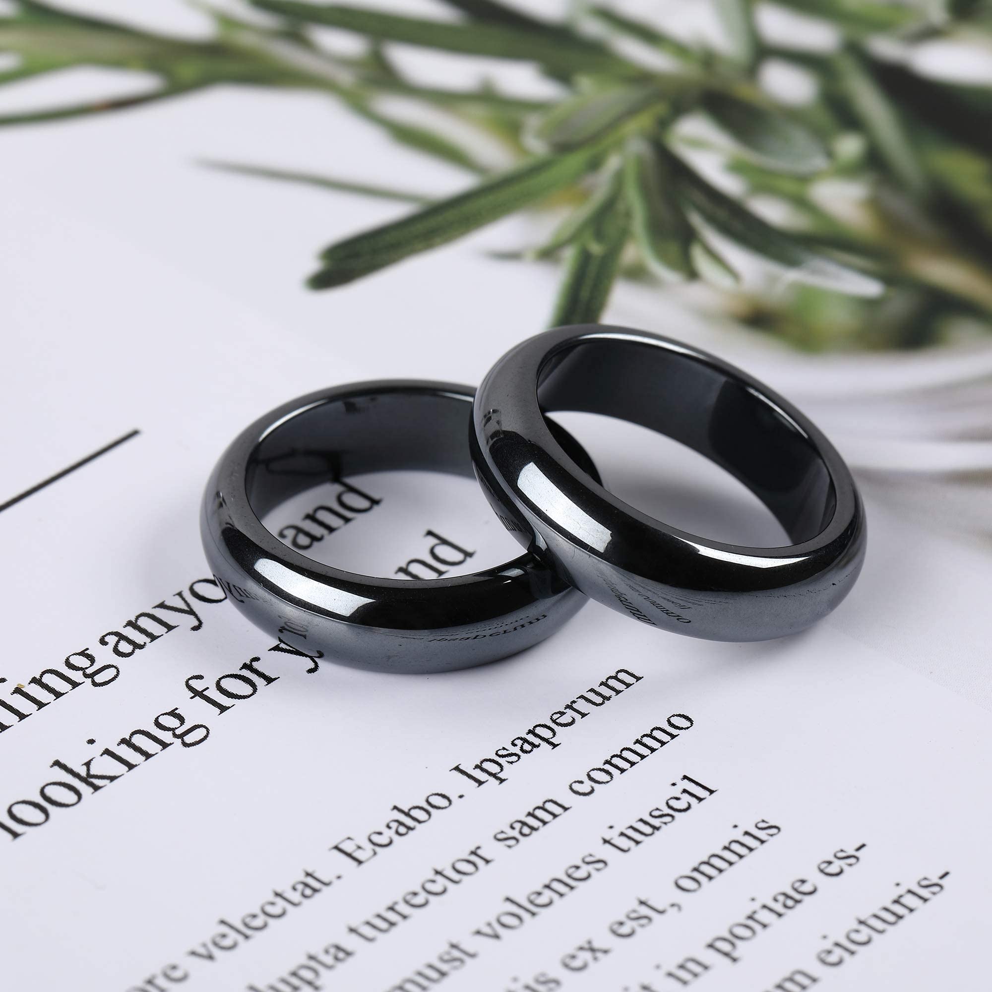 2PCS Genuine Hematite Ring for Women Men Unisex, Black Hematite Stone Ring Anxiety Balance