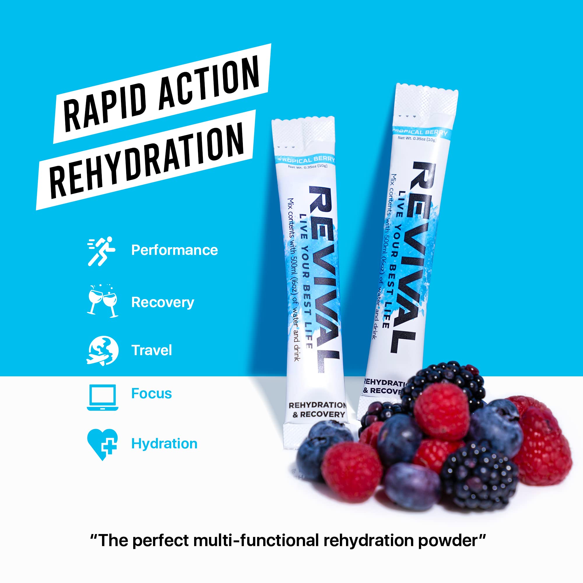 Revival Rapid Rehydration, Electrolytes Powder - High Strength Vitamin C, B1, B3, B5, B12
