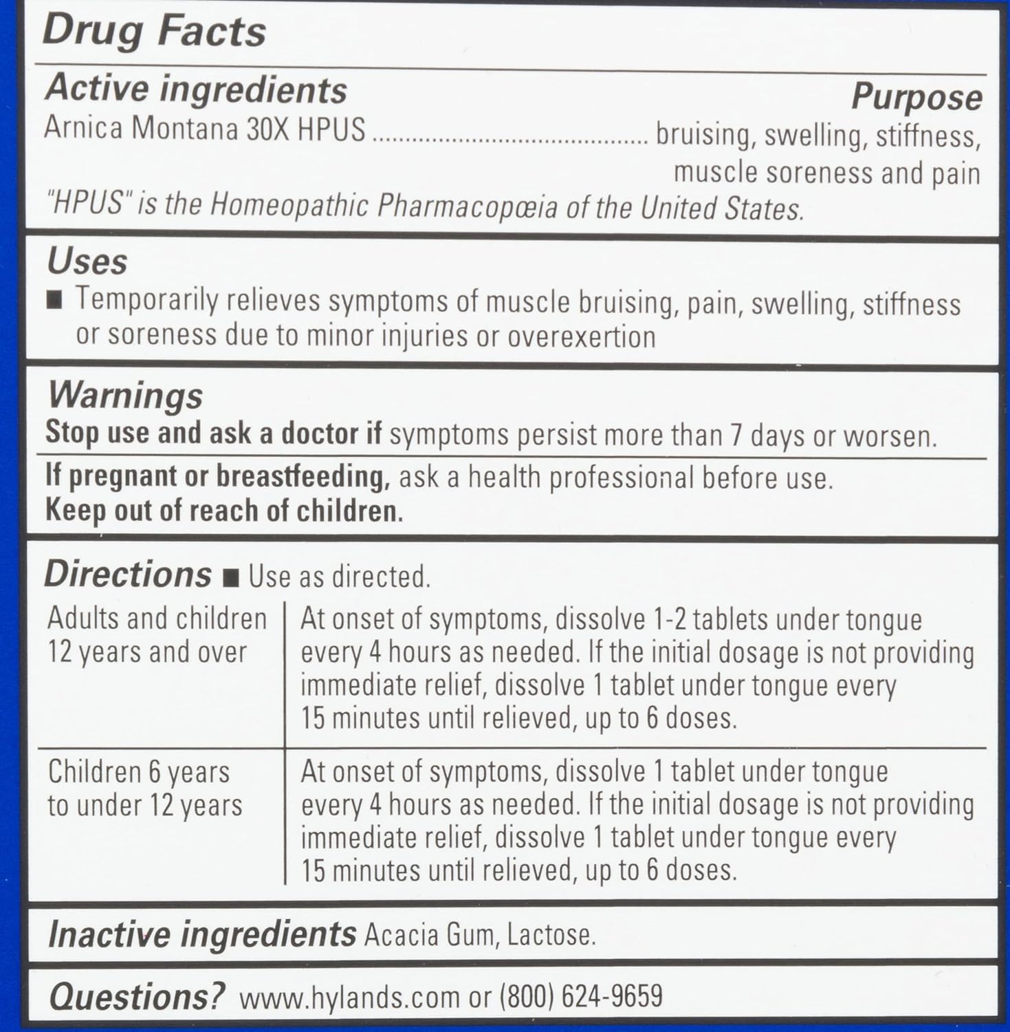 Hyland's Naturals Arnica Montana 30x Tablets, Natural Relief of Bruises, Swelling & Muscle Soreness