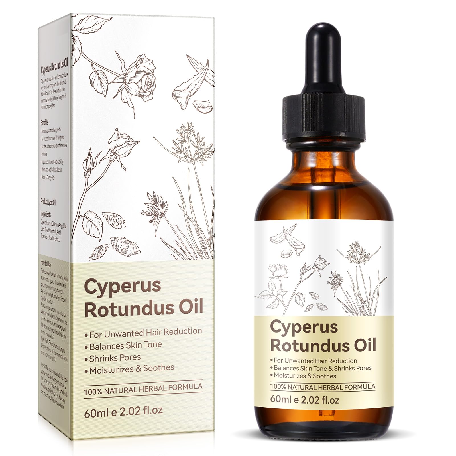 Cyperus Rotundus Oil for Hair Removal, Natural for Reducing Body Hair Growth, Reducing Body Hair Growth, Shrink Pores, Reduces Unwanted Hair Growth, Suitable for All Skin Types - 2.02 Fl Oz