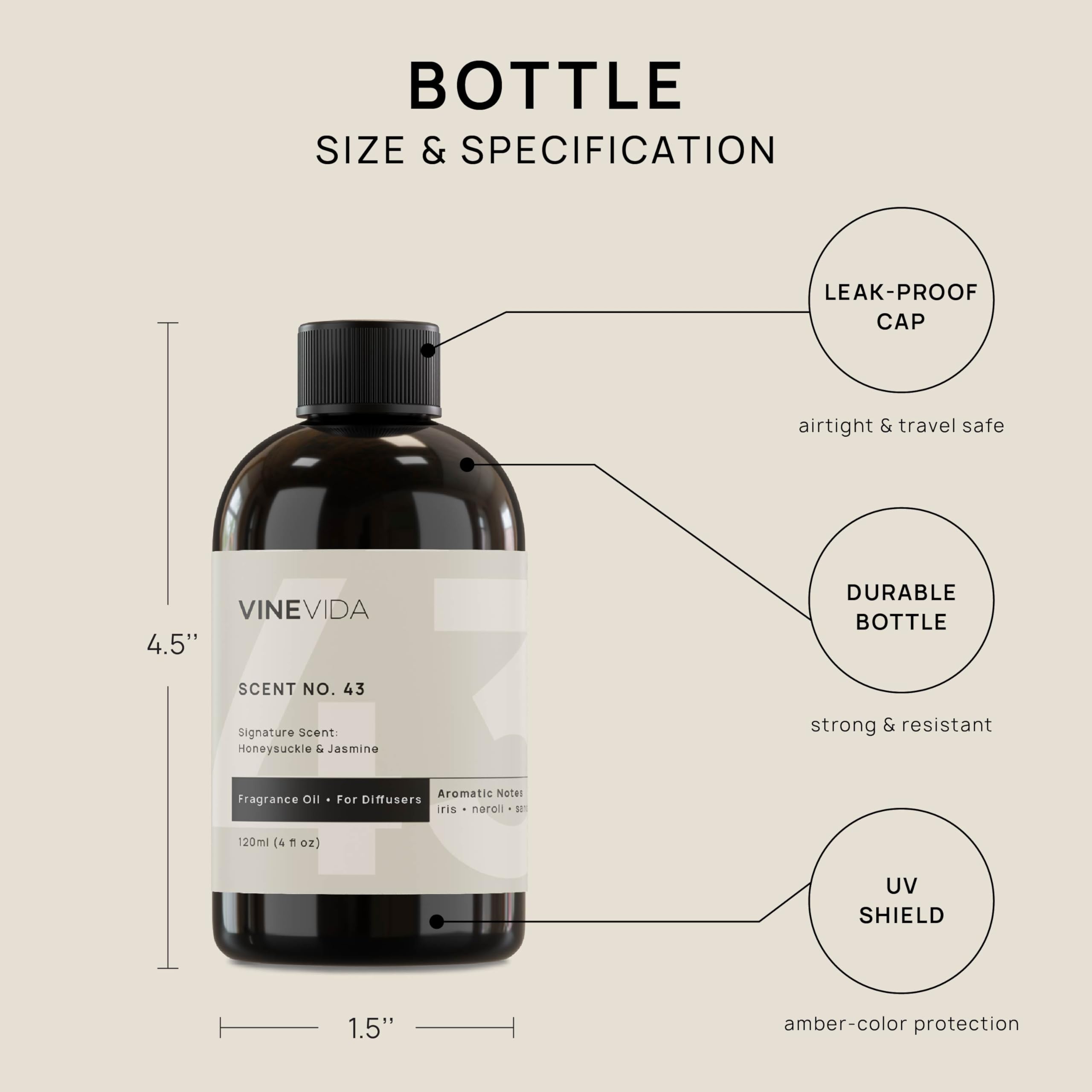 VINEVIDA [4 Fl Oz] Honeysuckle & Jasmine Fragrance Oil for Cold Air Diffusers, Essential Oils