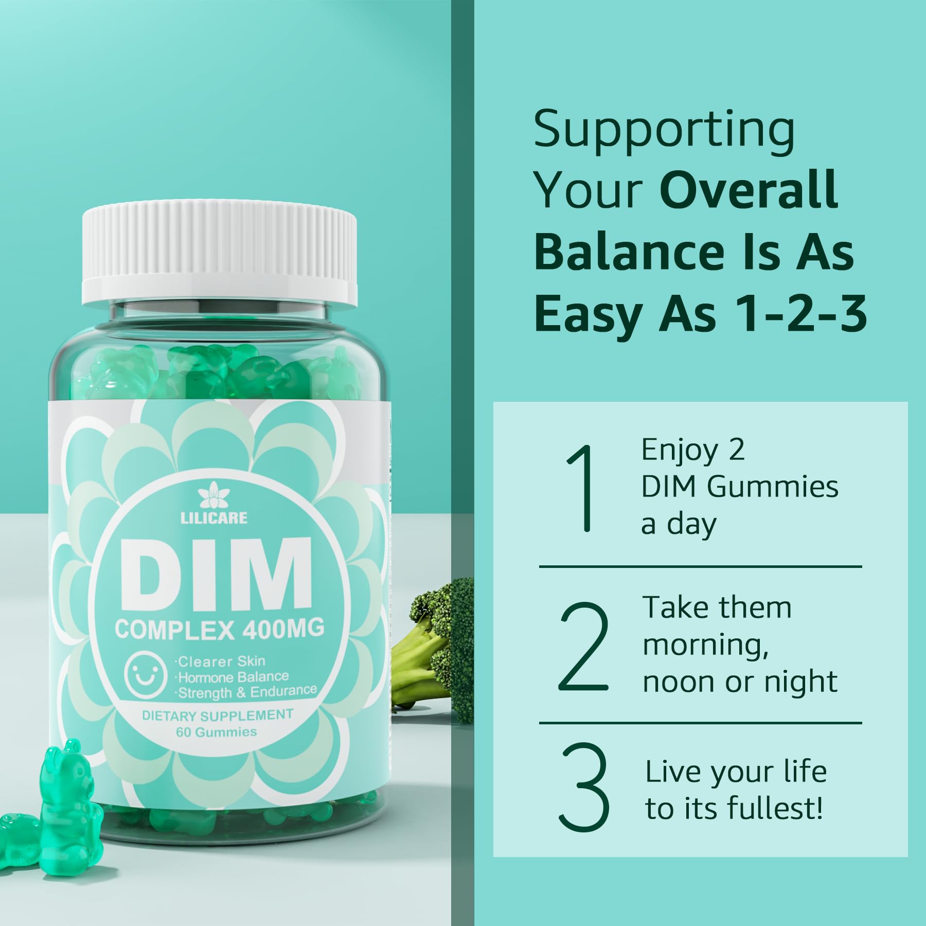 DIM Supplement Women 400mg, Estrogen Supplement for Women, Sugar Free DIM Gummies for Men & Women