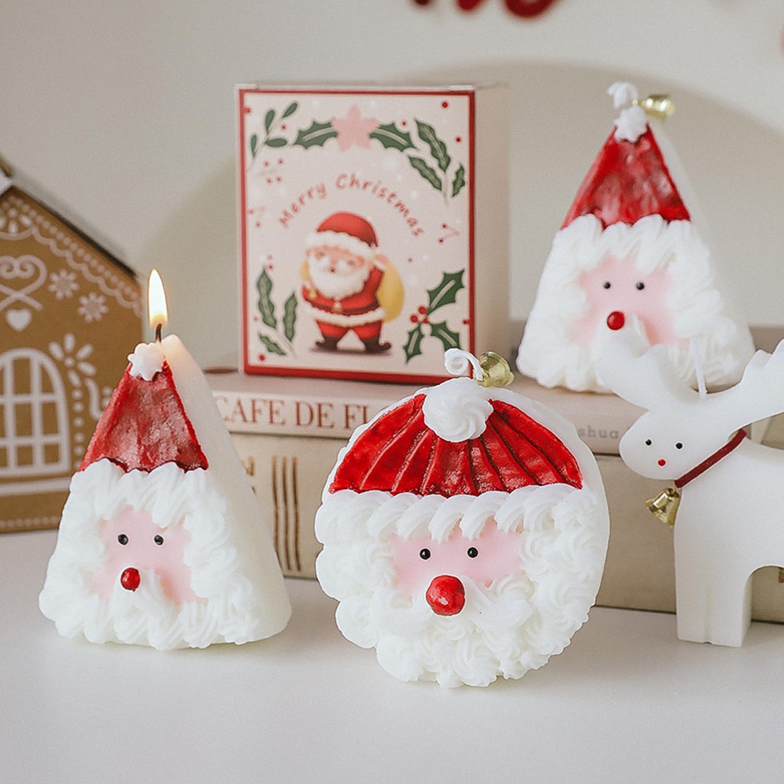 Christmas Cake Scented Candle,110G Handmade Aroma Soy Wax Santa Claus Decorative Candle