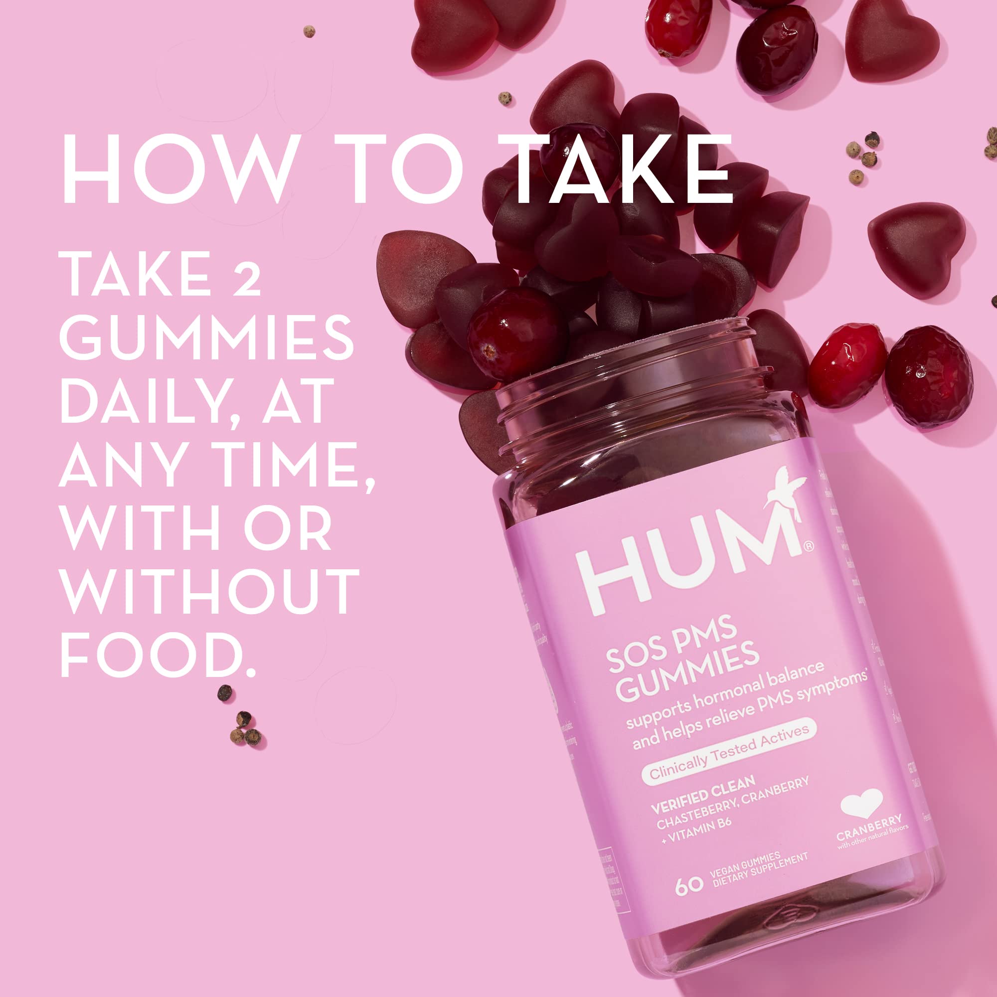 HUM Nutrition SOS PMS Gummies, Helps Relieve PMS Symptoms, Bloating Relief, Mood Swings, Hormonal Balance