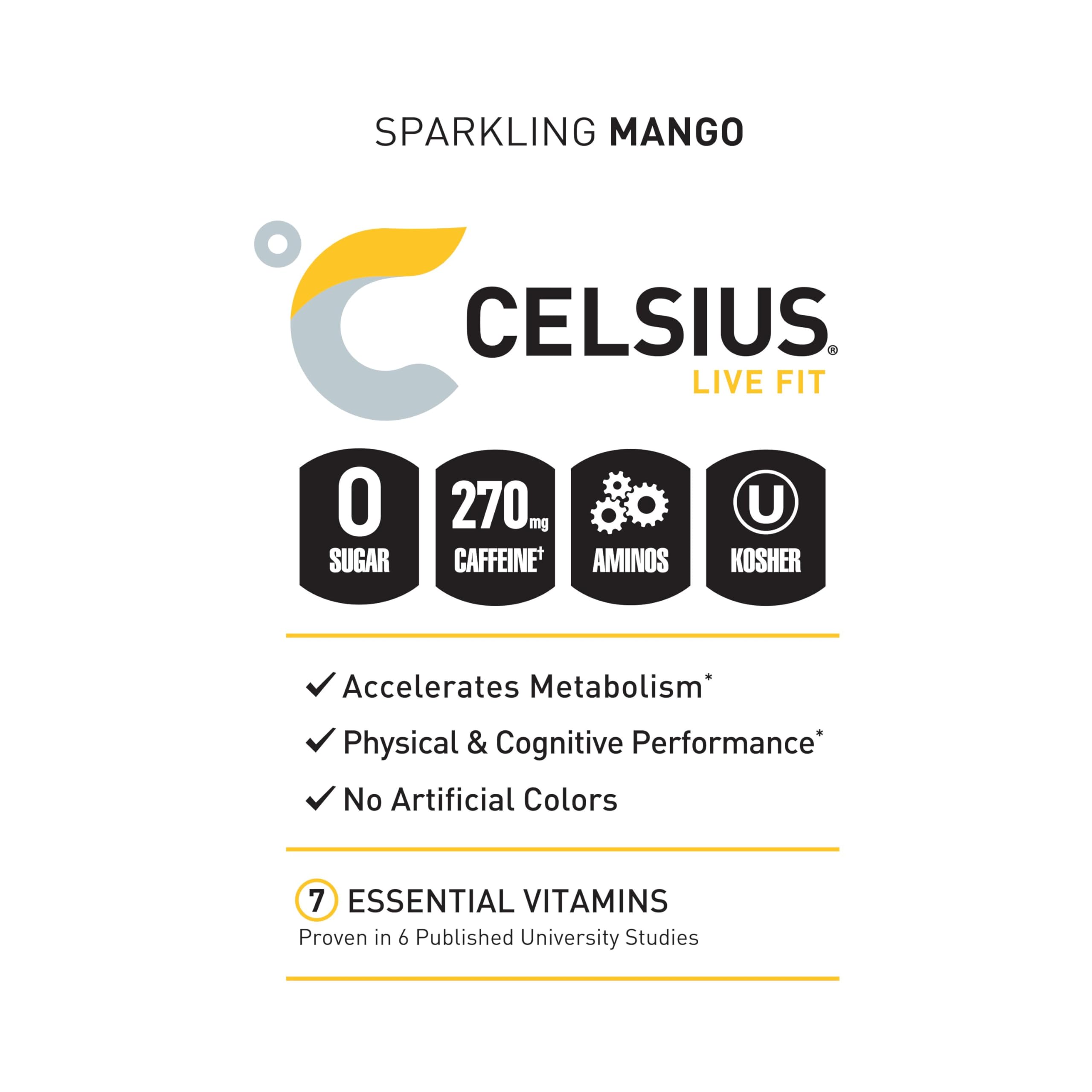 CELSIUS ESSENTIALS, Sparkling Mango Tango, Performance Energy Drink 16 Fl Oz