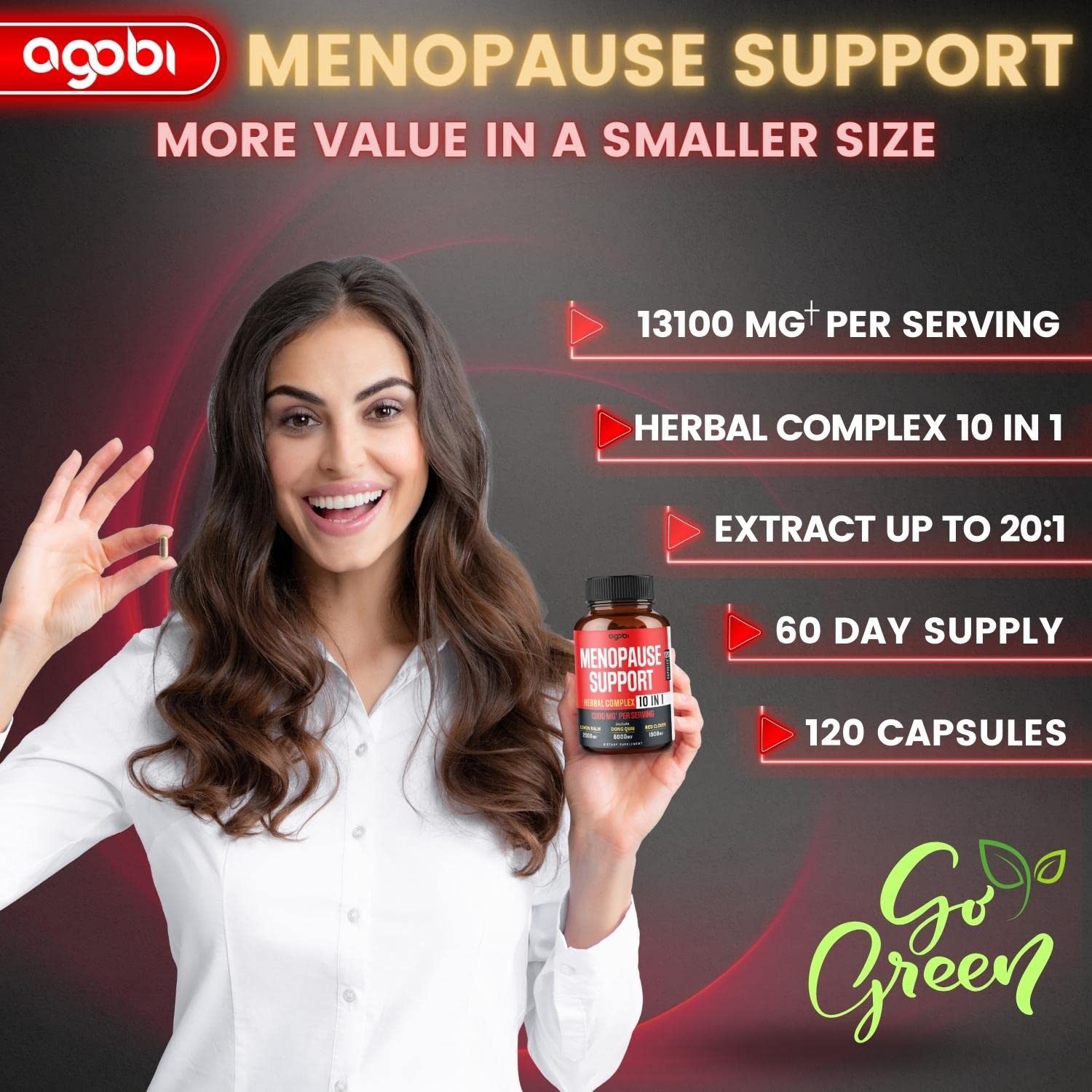 agobi Menopause Support for Women Health 13100 Mg - 10in1 with Dong Quai, Lemon Balm