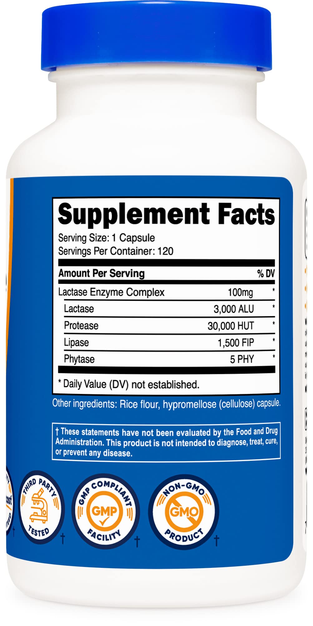 Nutricost Lactase Enzyme Complex 3,000 FCC ALU, 120 Vegetarian Capsules - Non-GMO