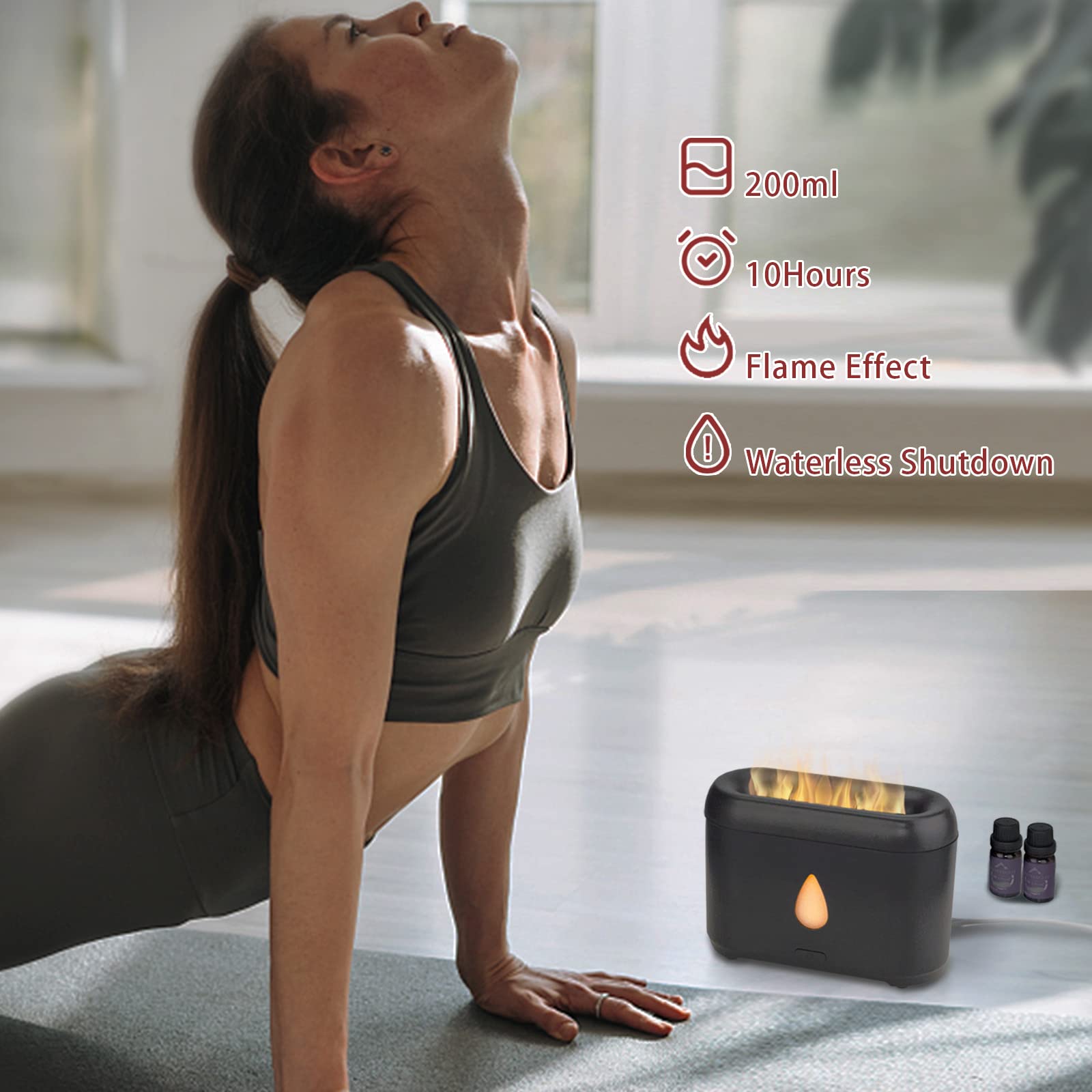 200ml Small Ultrasonic Aroma Diffusers with Flame Light (Black)