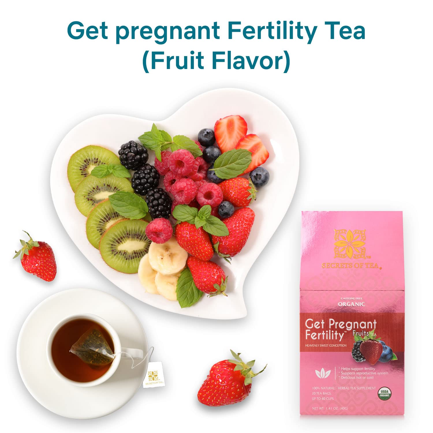 Secrets Of Tea Get Bundle of Fertility Tea Fruit Flavor and Prenatal Vitamin for Women with DHA