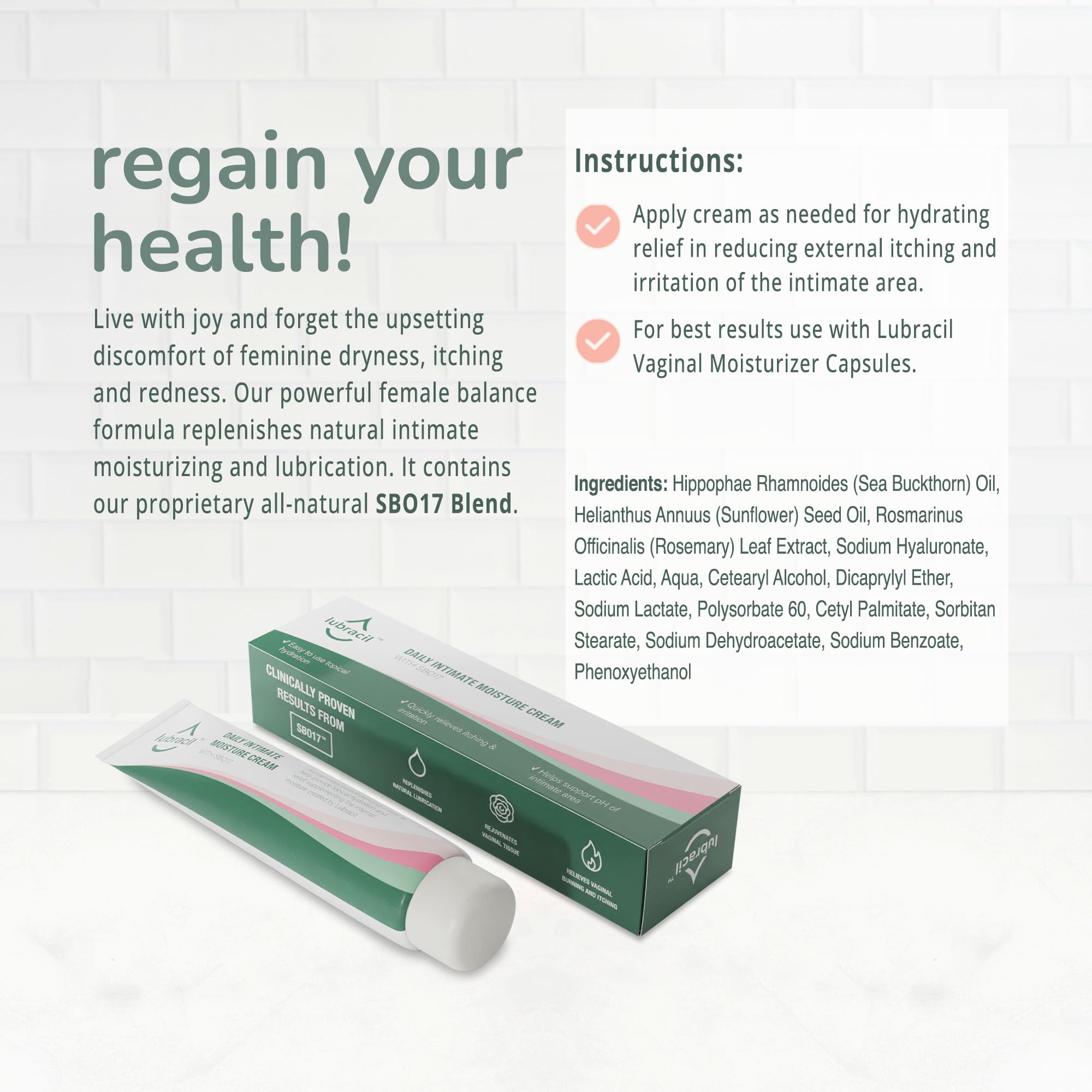 Lubracil - Topical Vulva Cream - Daily Care Moisturizer Helping with Vaginal Dryness, Burning