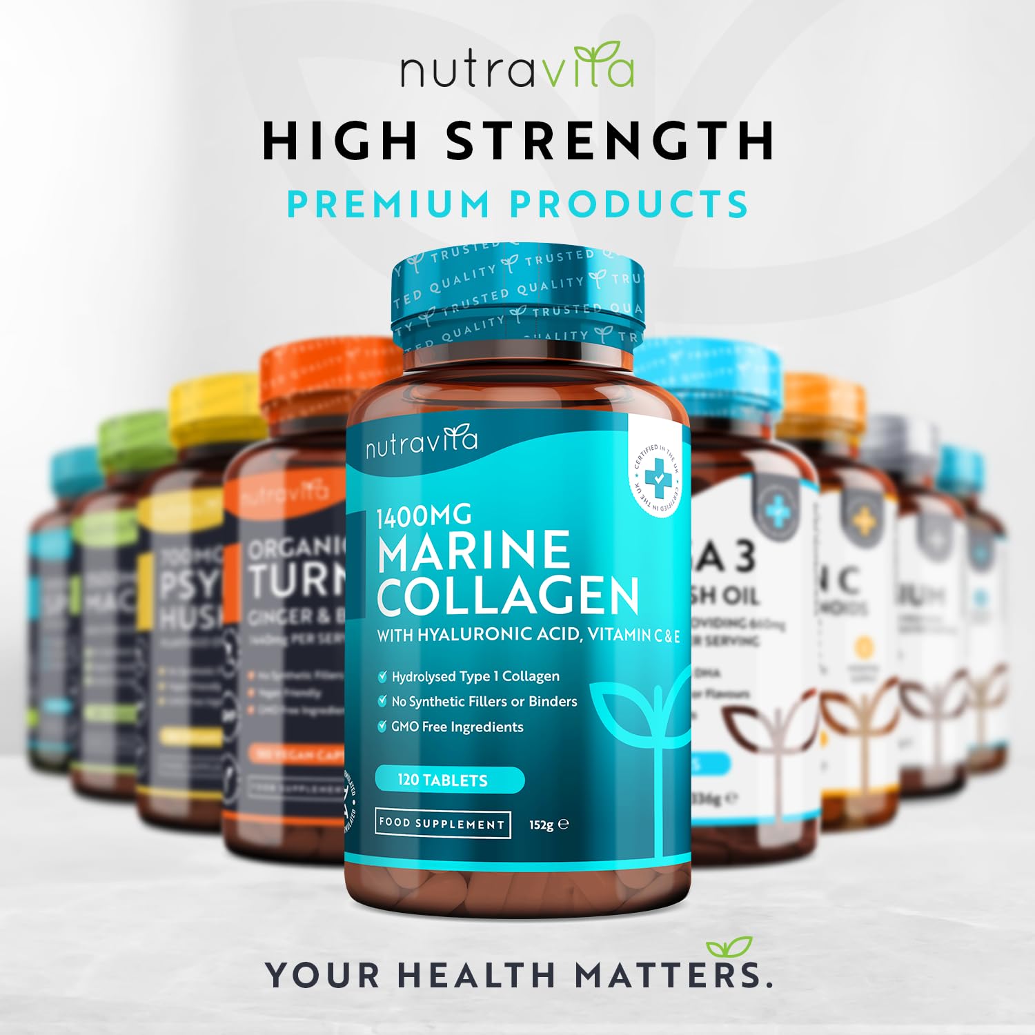 Marine Collagen Tablets 1400mg Enhanced with Hyaluronic Acid - Hydrolysed Supplements for Women and Men