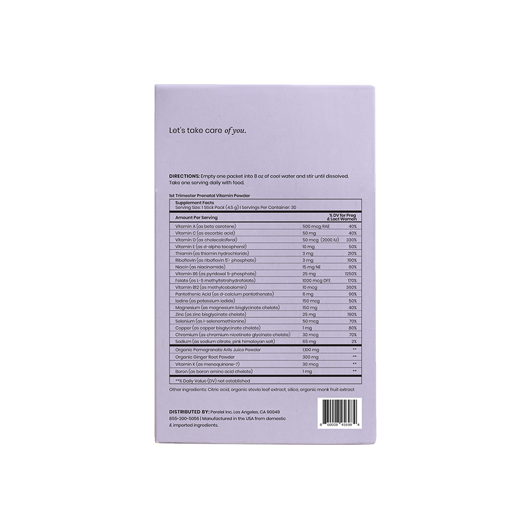 Perelel 1st Trimester Prenatal Multivitamin Powder - Daily No-Nausea Formula