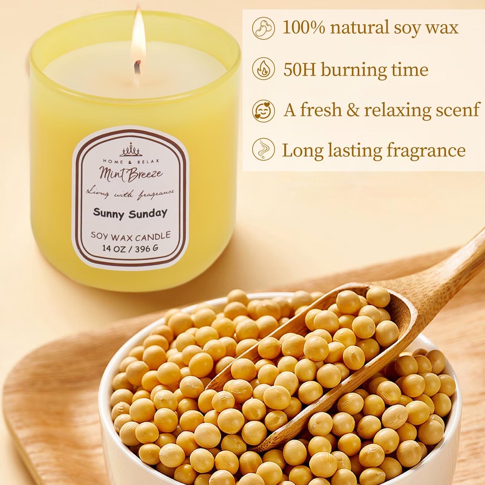HOME & RELAX 14oz Scented Soy Wax Candle,Big Candle, More Than 80 Hours Long Lasting Burning time