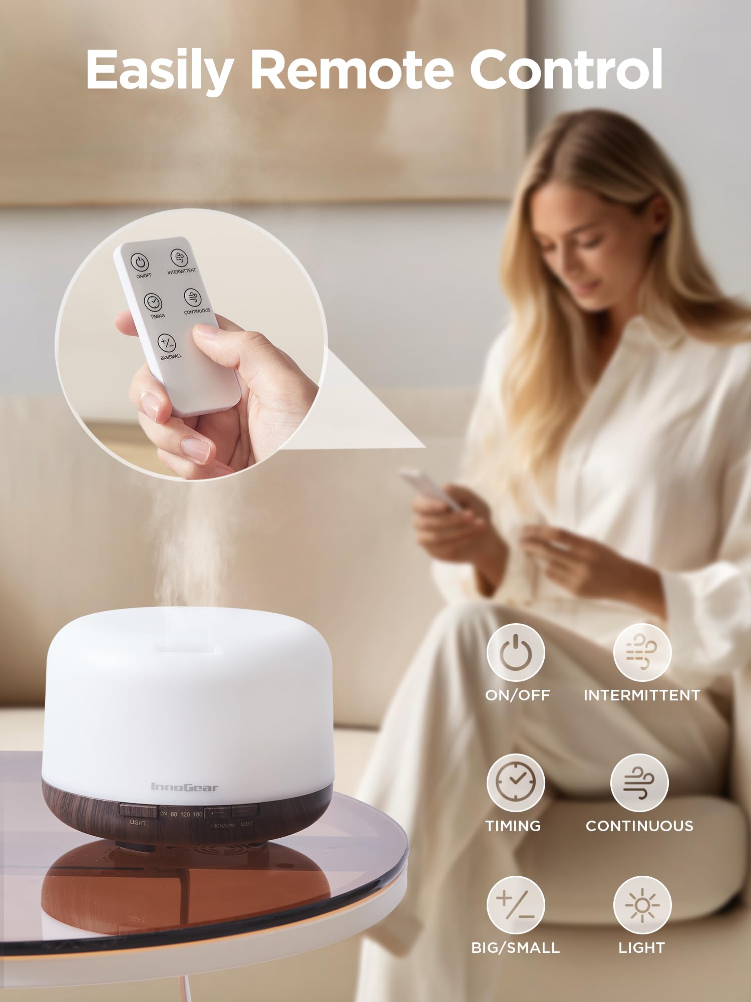 InnoGear 500ml Essential Oil Diffuser with Remote Control, Premium Ultrasonic Aromatherapy