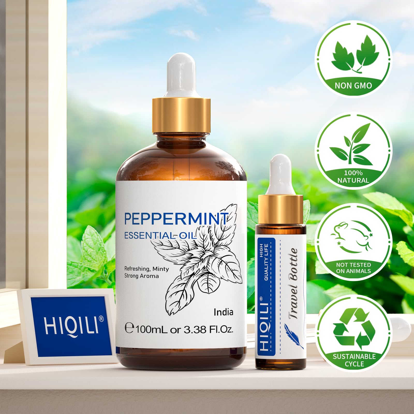 HIQILI Peppermint Essential Oil, 100% Pure Natural for Diffuser, Hair, Massage, Add to Spray