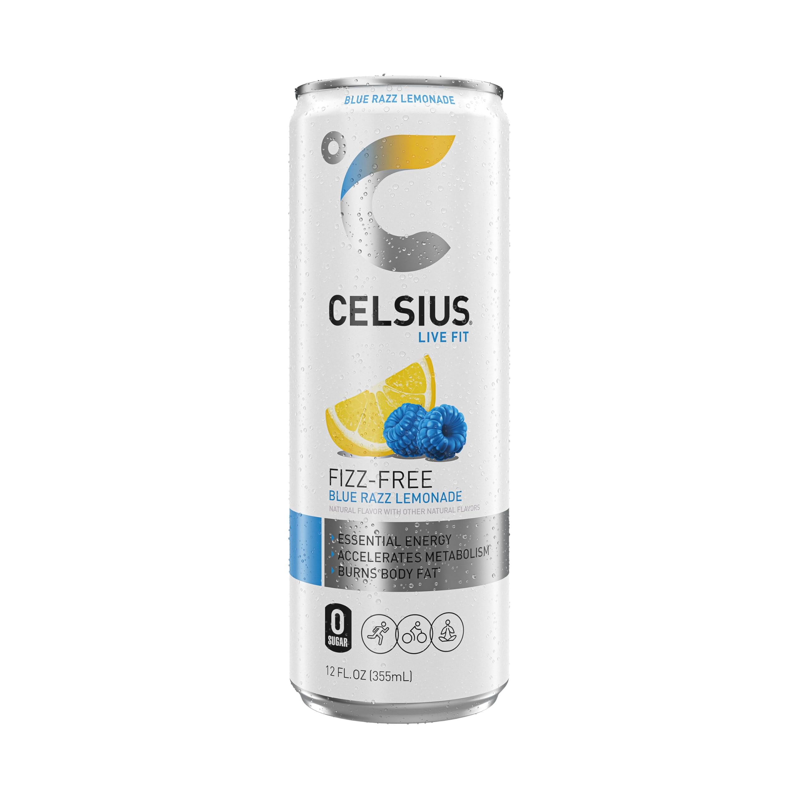 CELSIUS Fizz Free Blue Razz Lemonade, Functional Essential Energy Drink 12 Fl Oz