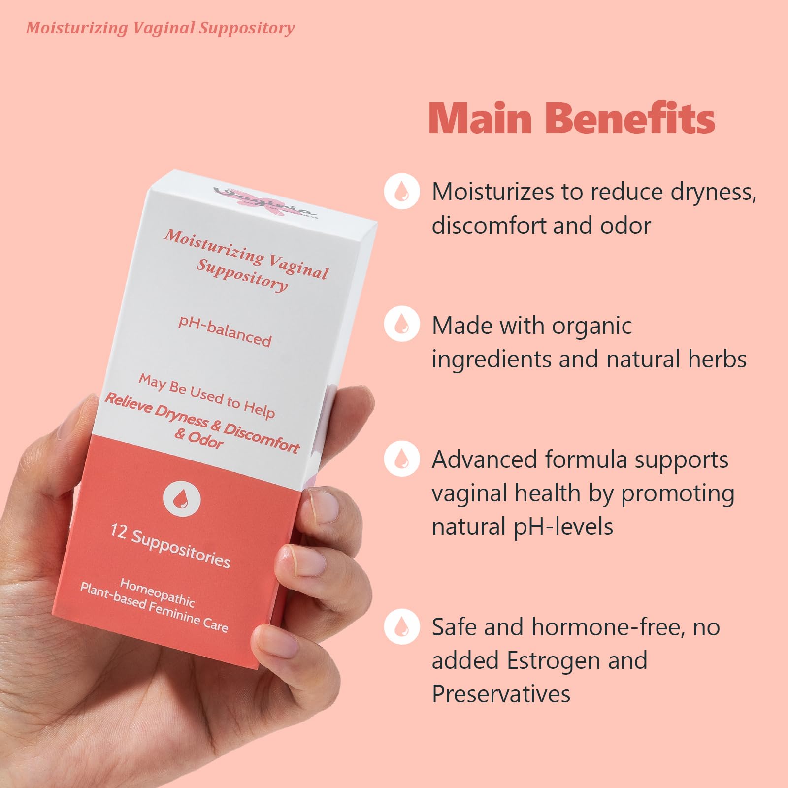 Vaginal Moisturizing Suppositories for Lasting Hydration & Comfort | Balances pH, Soothes Dryness