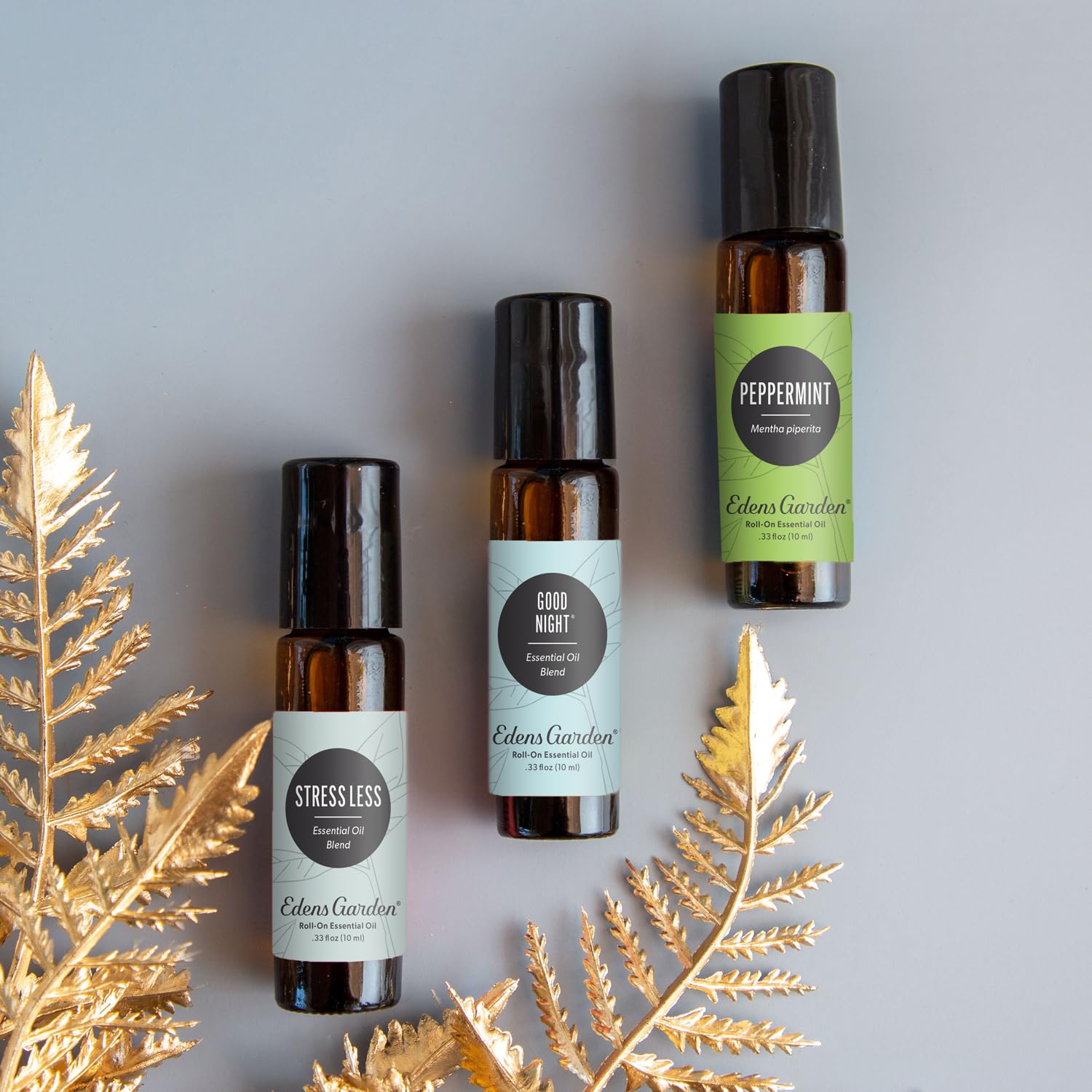 Edens Garden Essential Oil Roll-On Set (Good Night, Peppermint, Stress Less)- Aromatherapy Roller