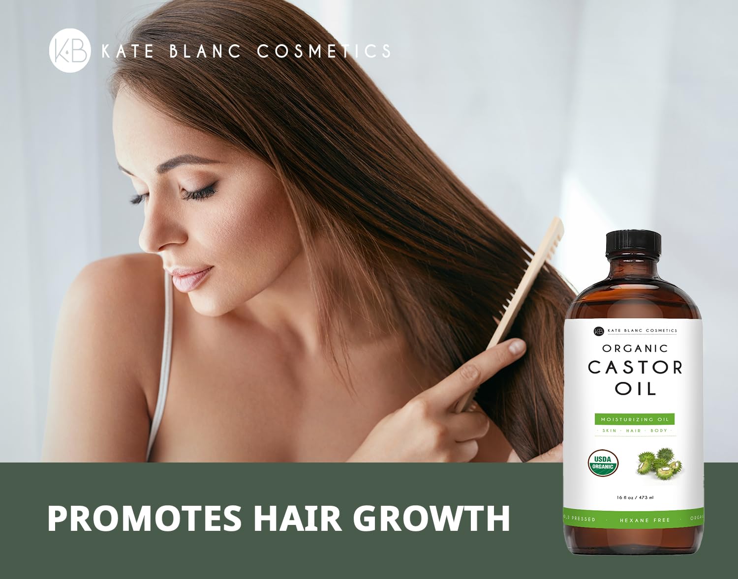 Kate Blanc Cosmetics Castor Oil Organic for Hair Growth & Body (16oz). 100% Pure Cold-Pressed