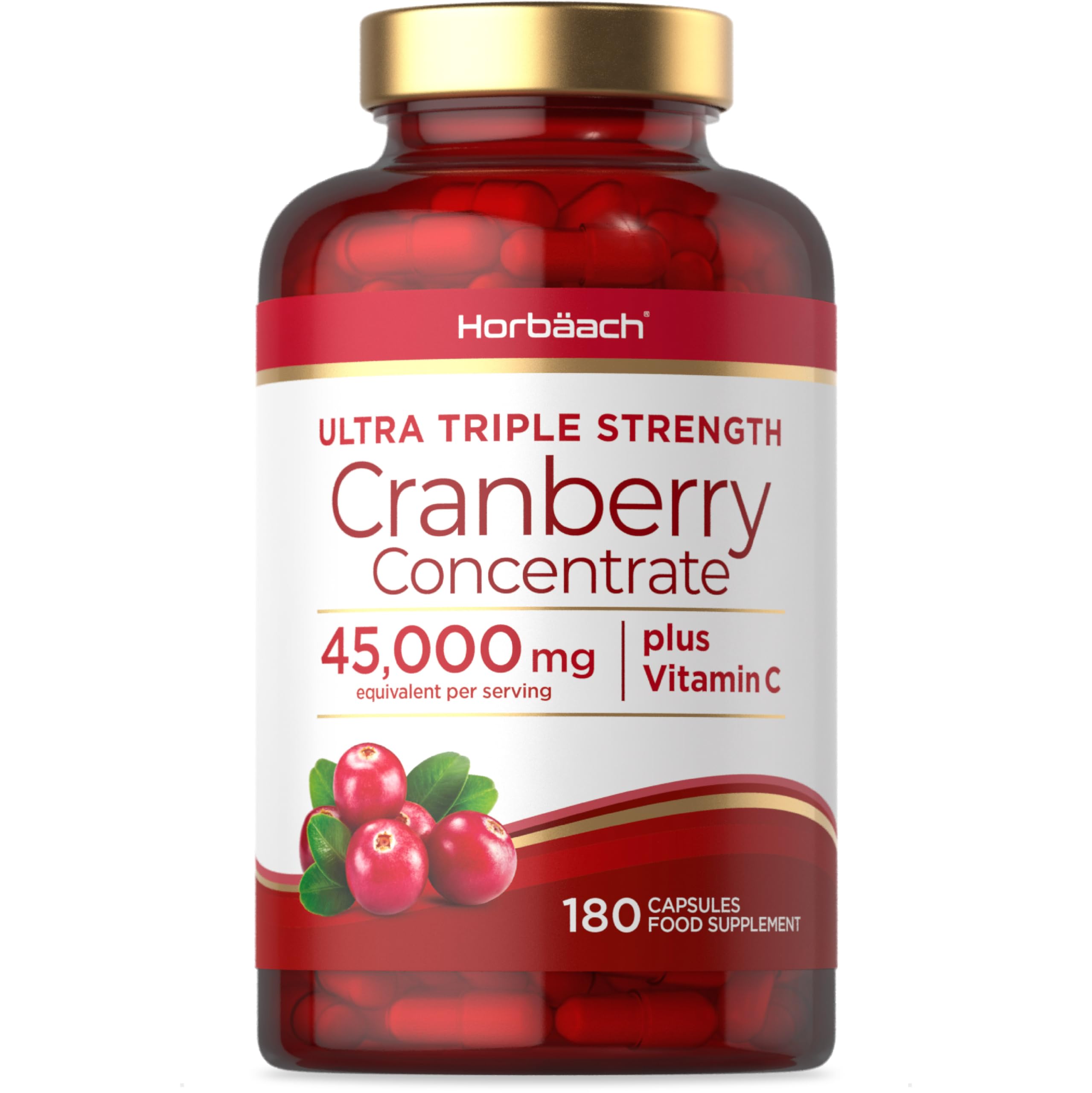 Cranberry Capsules 45,000 mg | High Strength Cranberry Extract with Vitamin C 