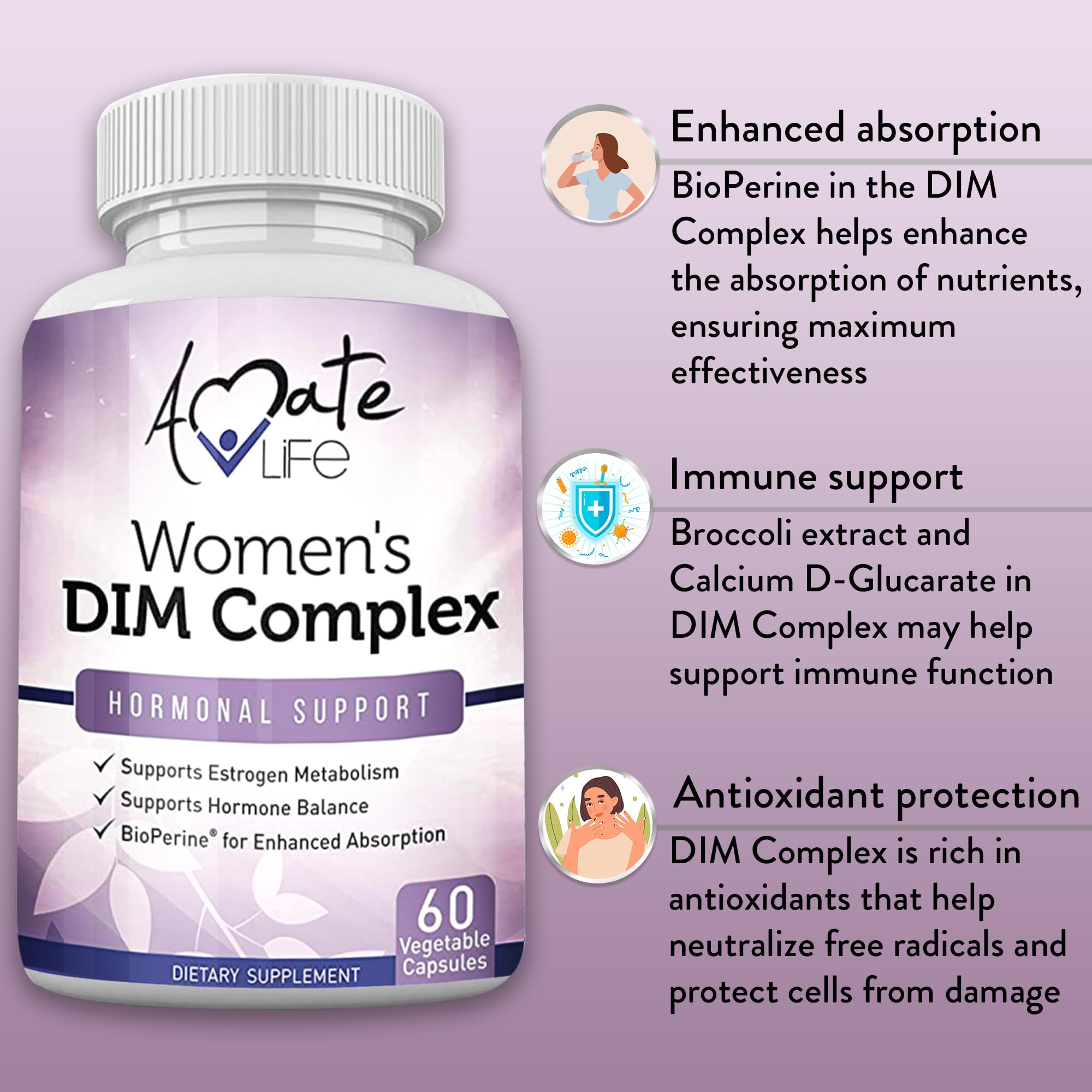 Women’s DIM Complex 150mg - Bioperine Estrogen Balancing Pills for Menopause & Hot Flashes Relief