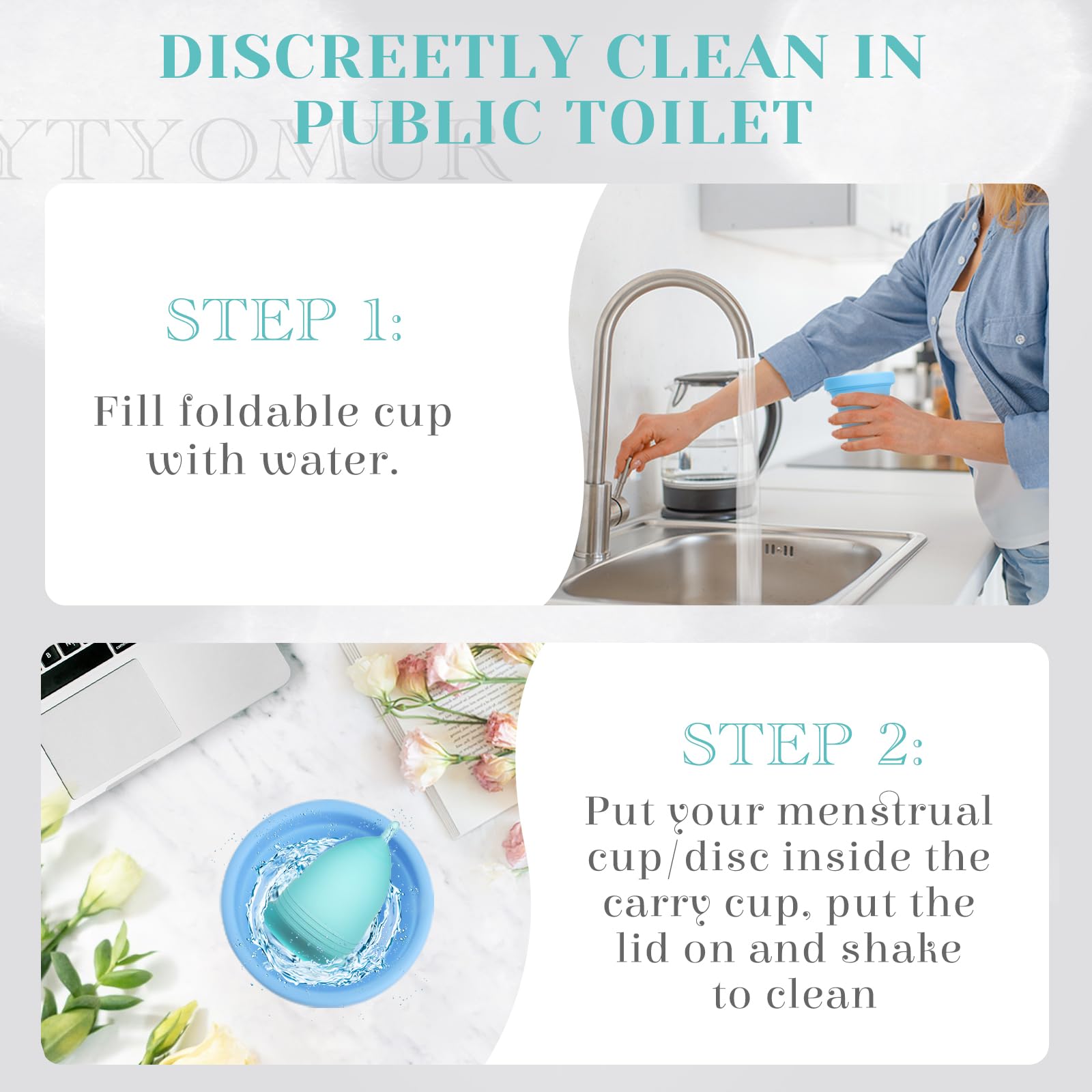 YTYOMUR Menstrual Cup Set, 2 Soft Period Cup Come with Collapsible Cleaner Cup